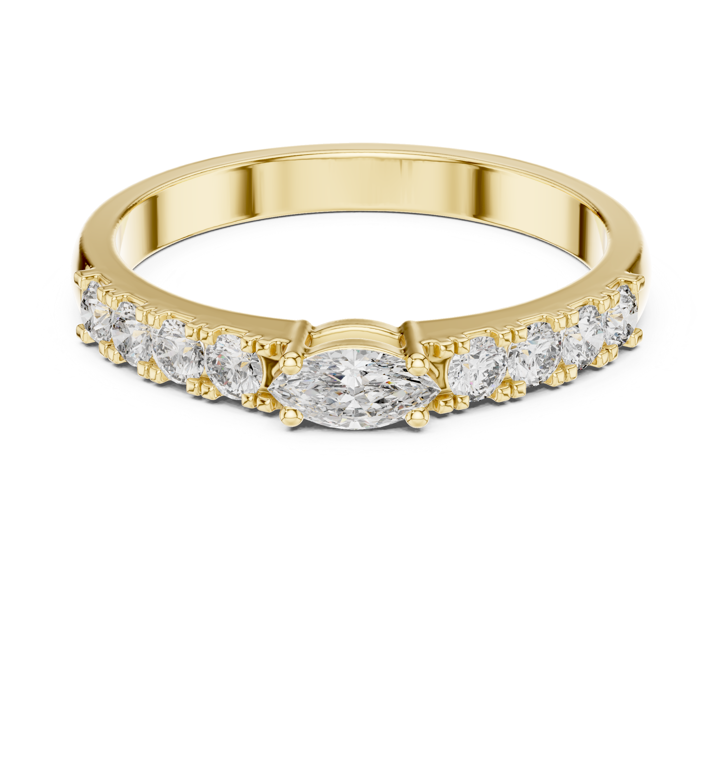 East West Marquise and Round Diamond Wedding Ring
