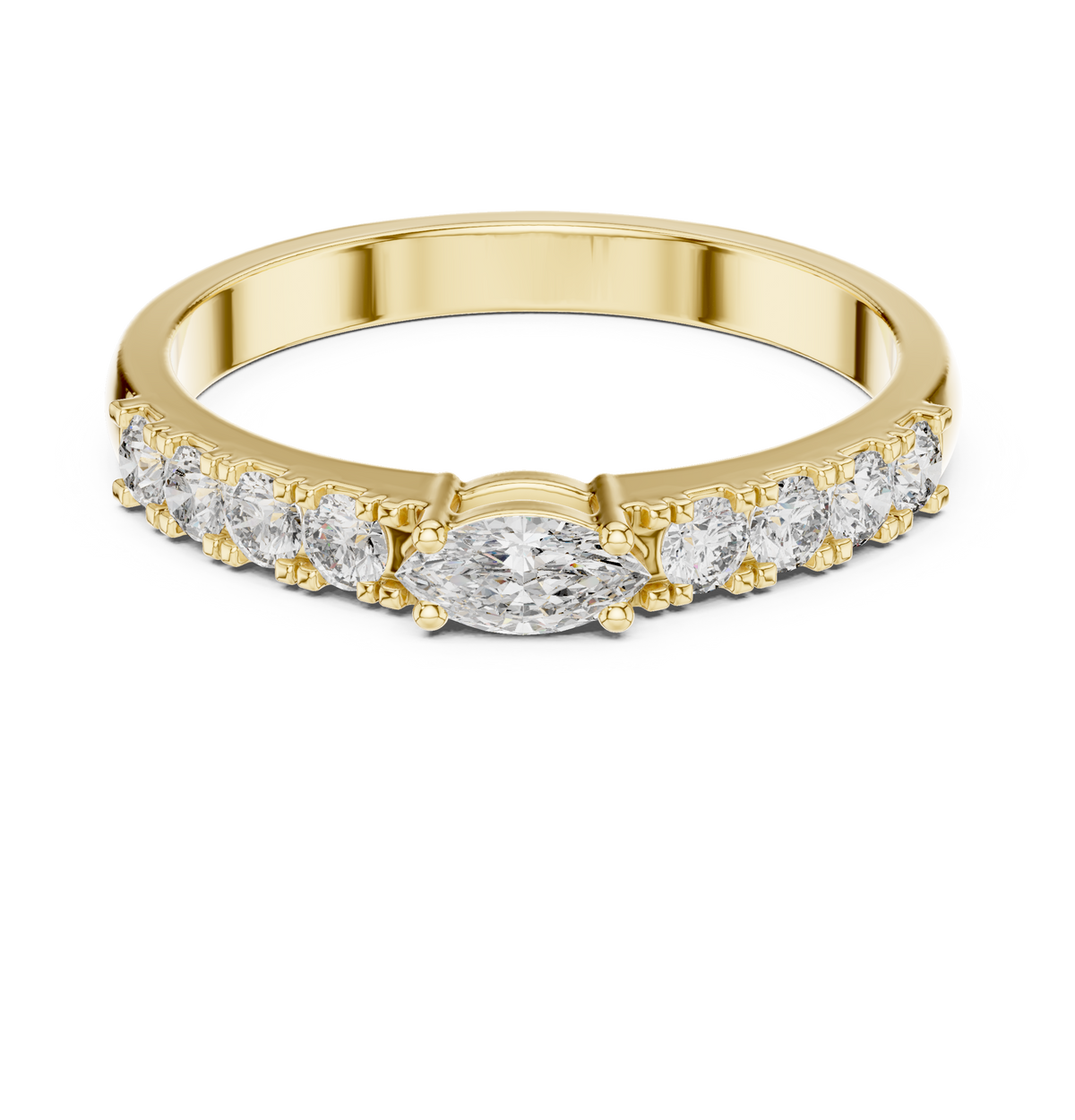 East West Marquise and Round Diamond Wedding Ring