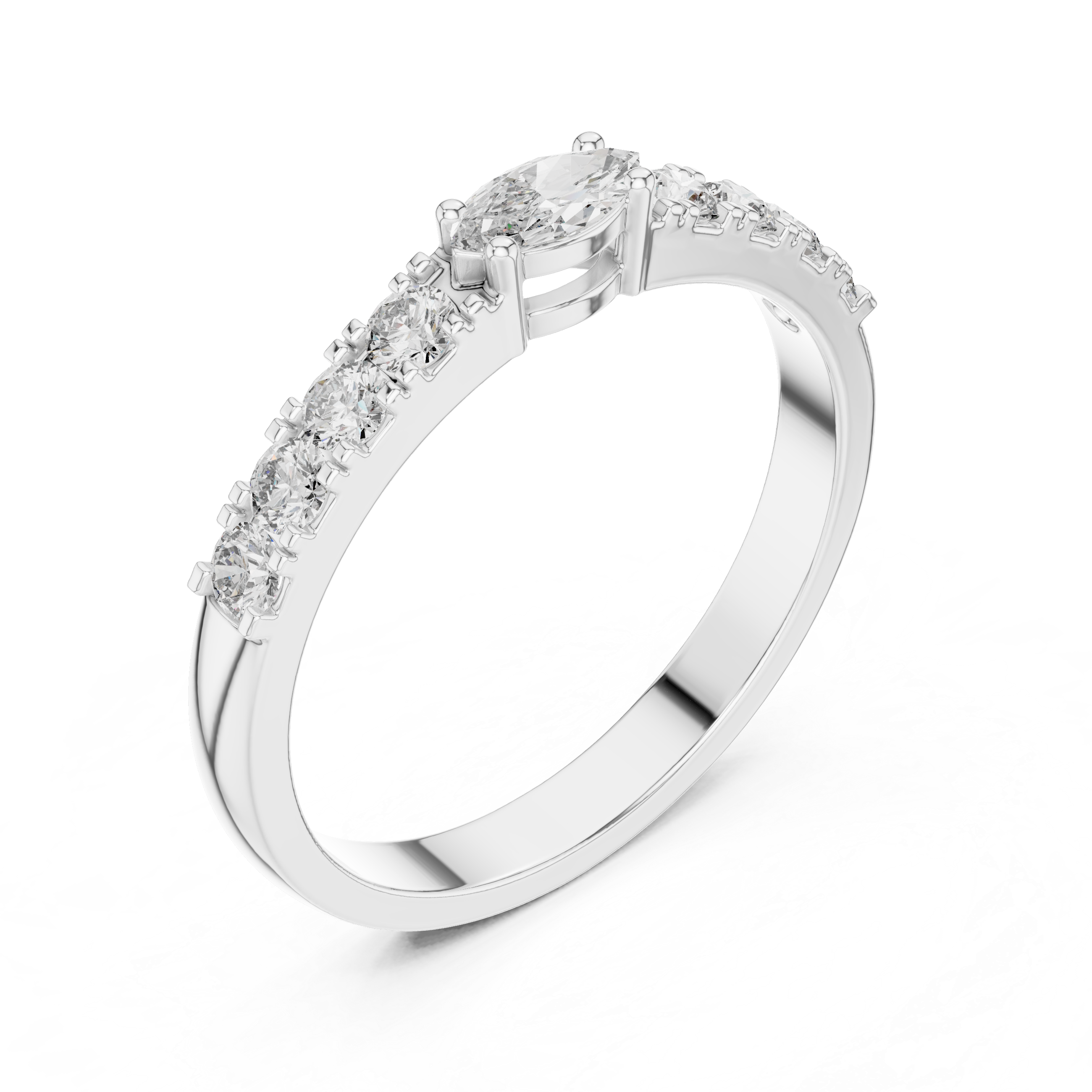 East West Marquise and Round Diamond Wedding Ring