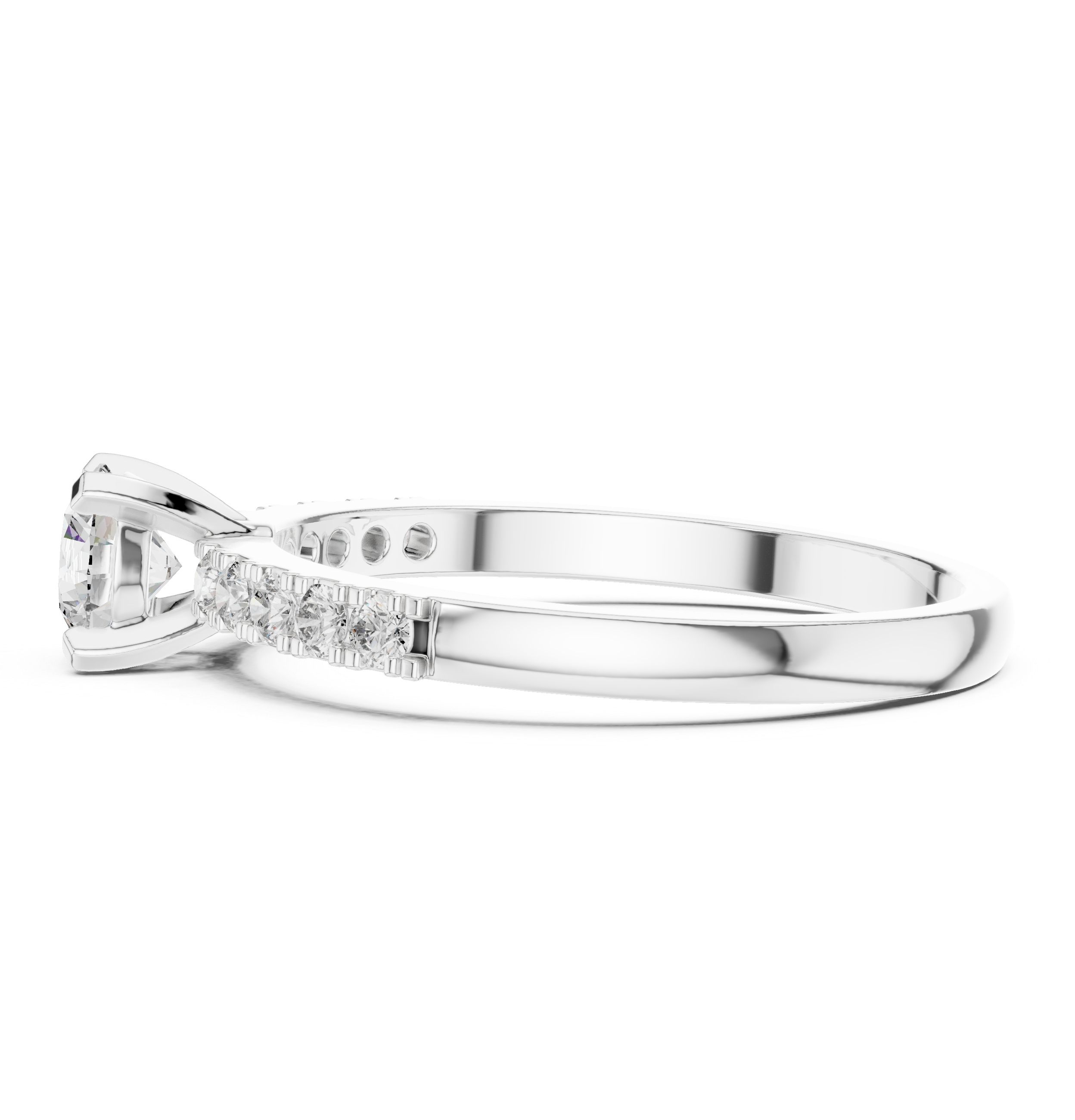 Round Brilliant Diamond Engagement Ring With Pave Shoulders