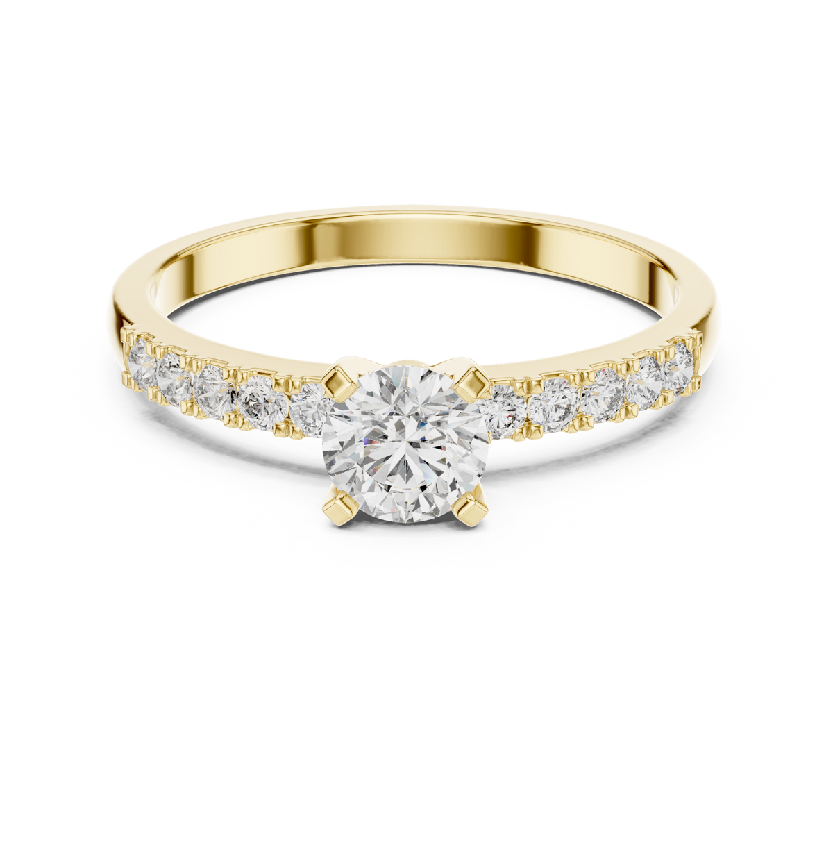 Round Brilliant Diamond Engagement Ring With Pave Shoulders