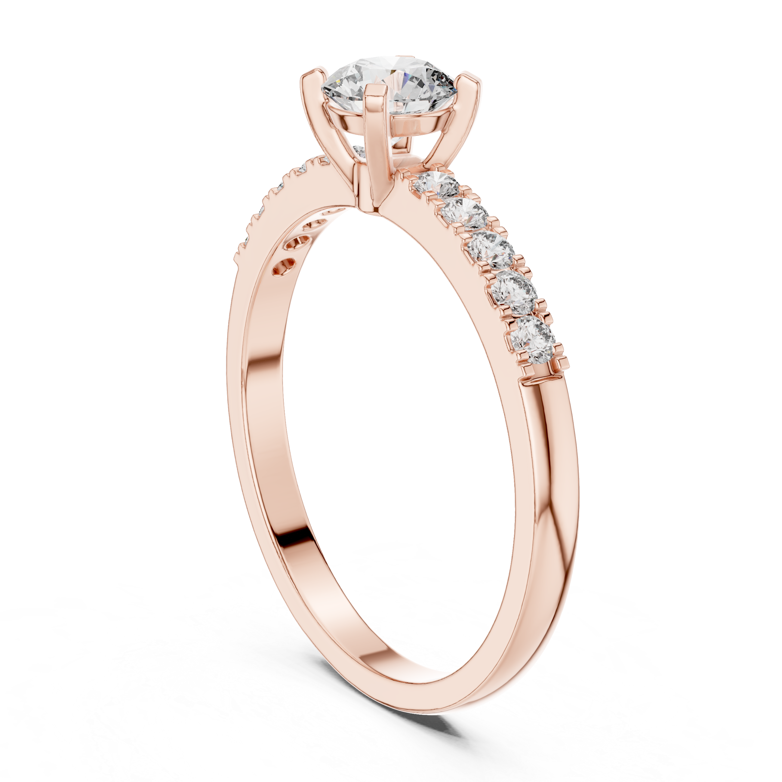 Round Brilliant Diamond Engagement Ring With Pave Shoulders