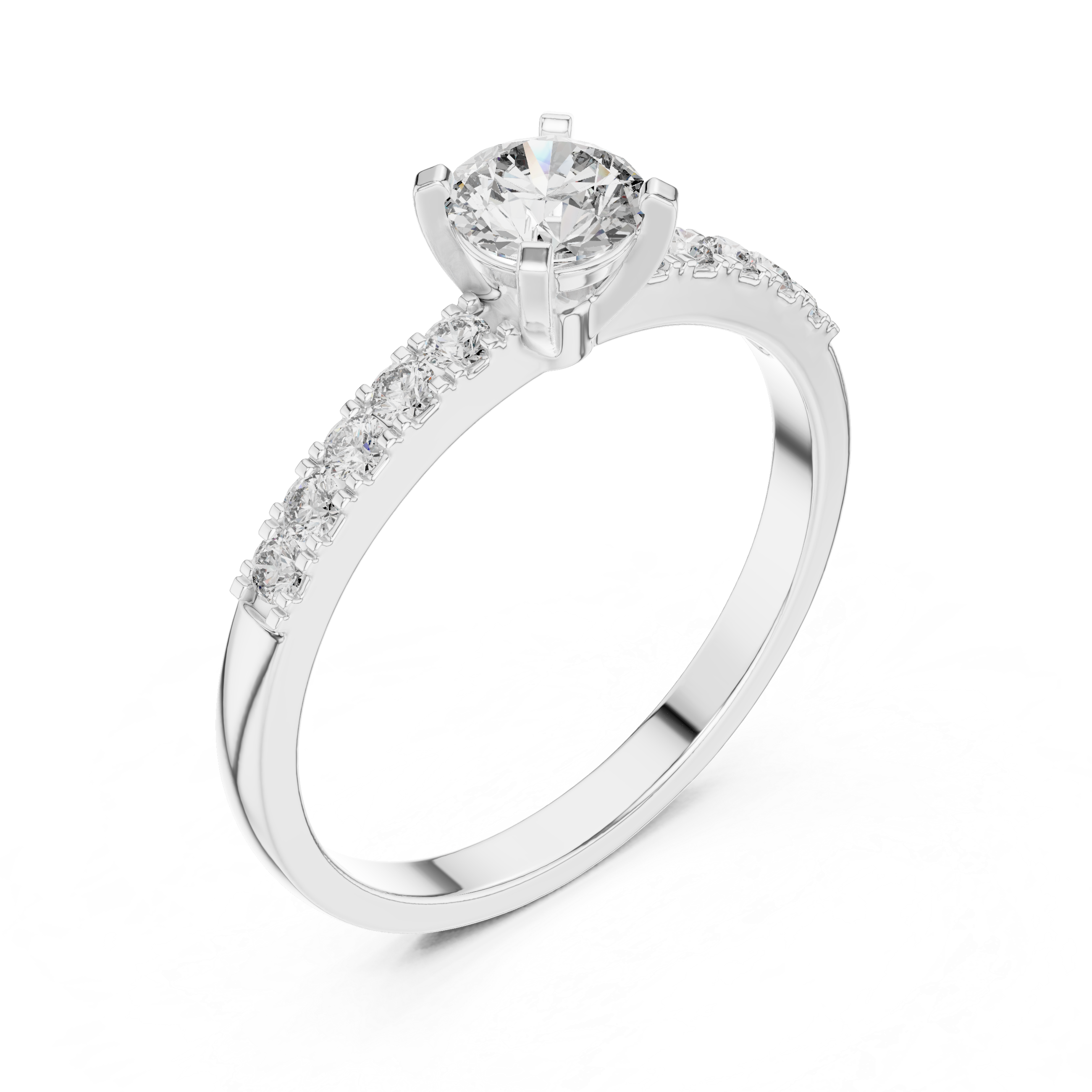 Round Brilliant Diamond Engagement Ring With Pave Shoulders