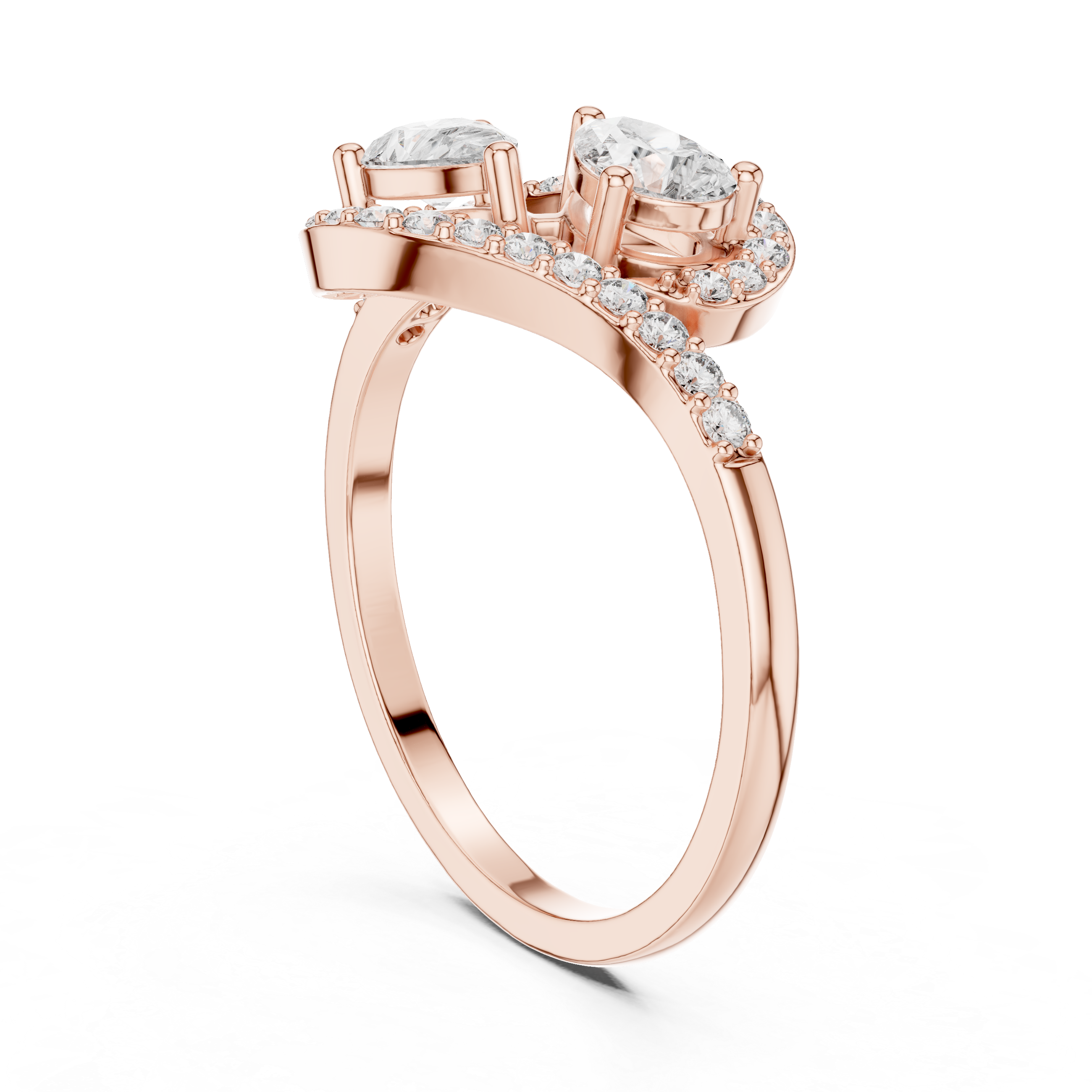 Pear Cut Diamond Toi et Moi Bypass Engagement Ring