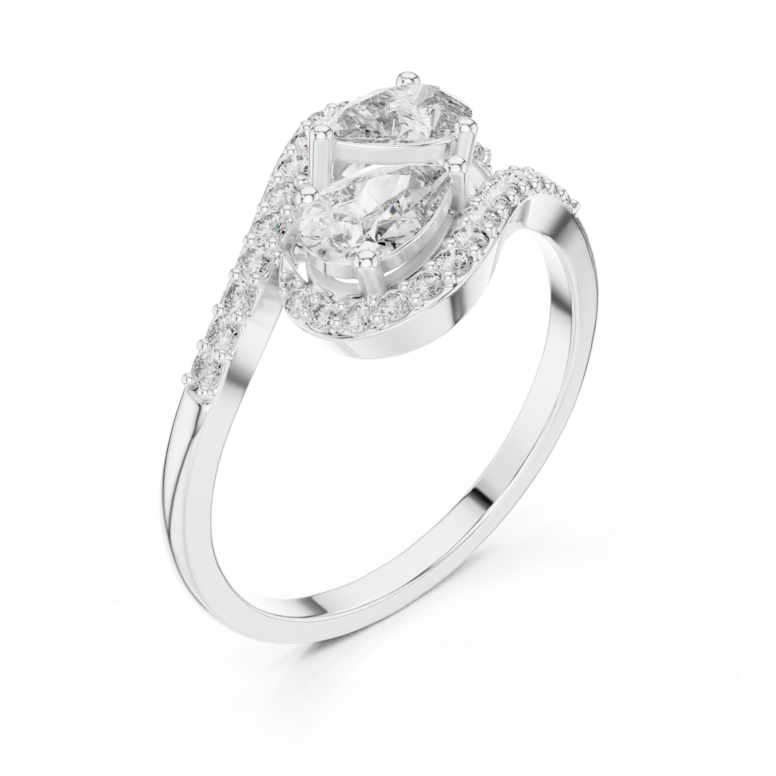 Pear Cut Diamond Toi et Moi Bypass Engagement Ring