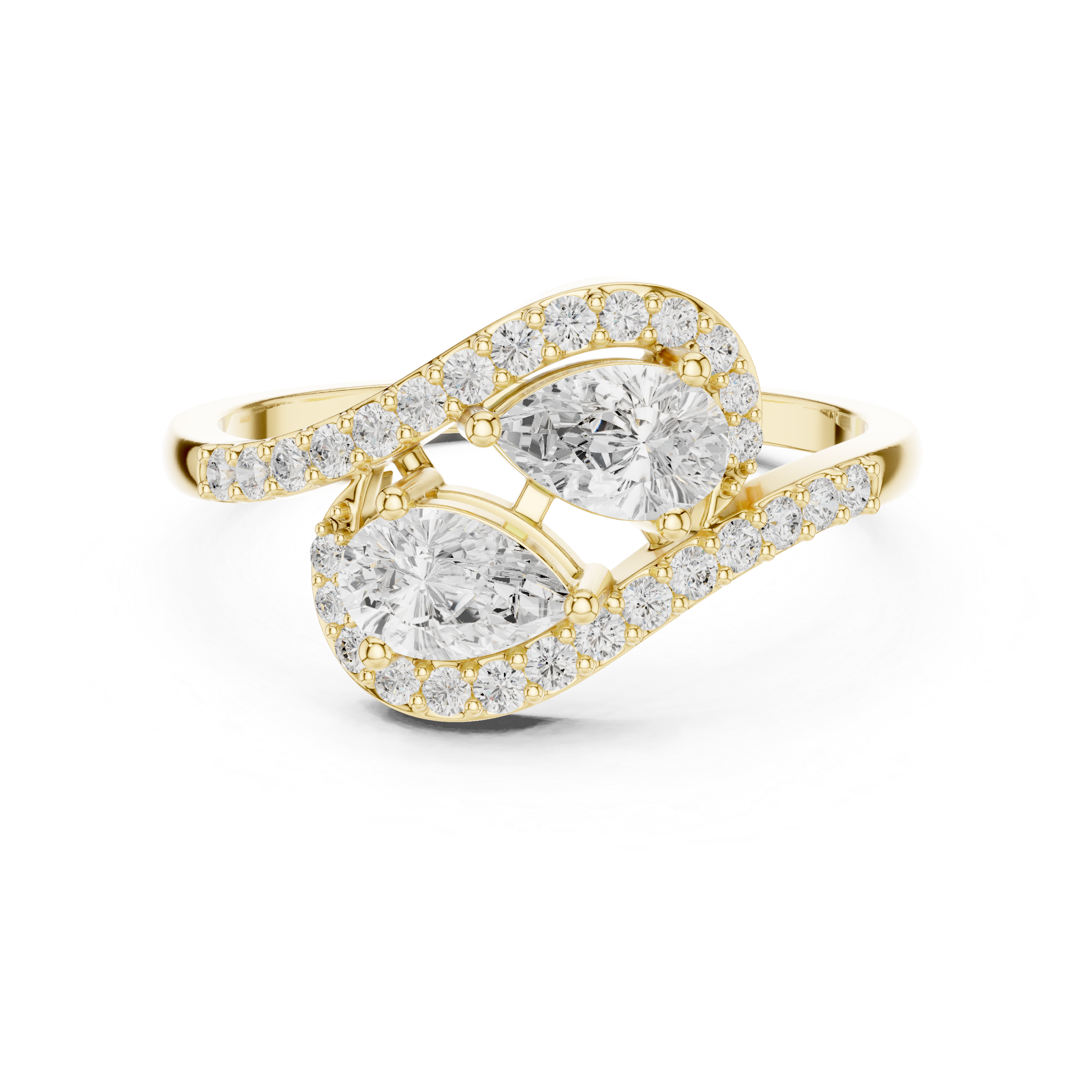 Pear Cut Diamond Toi et Moi Bypass Engagement Ring