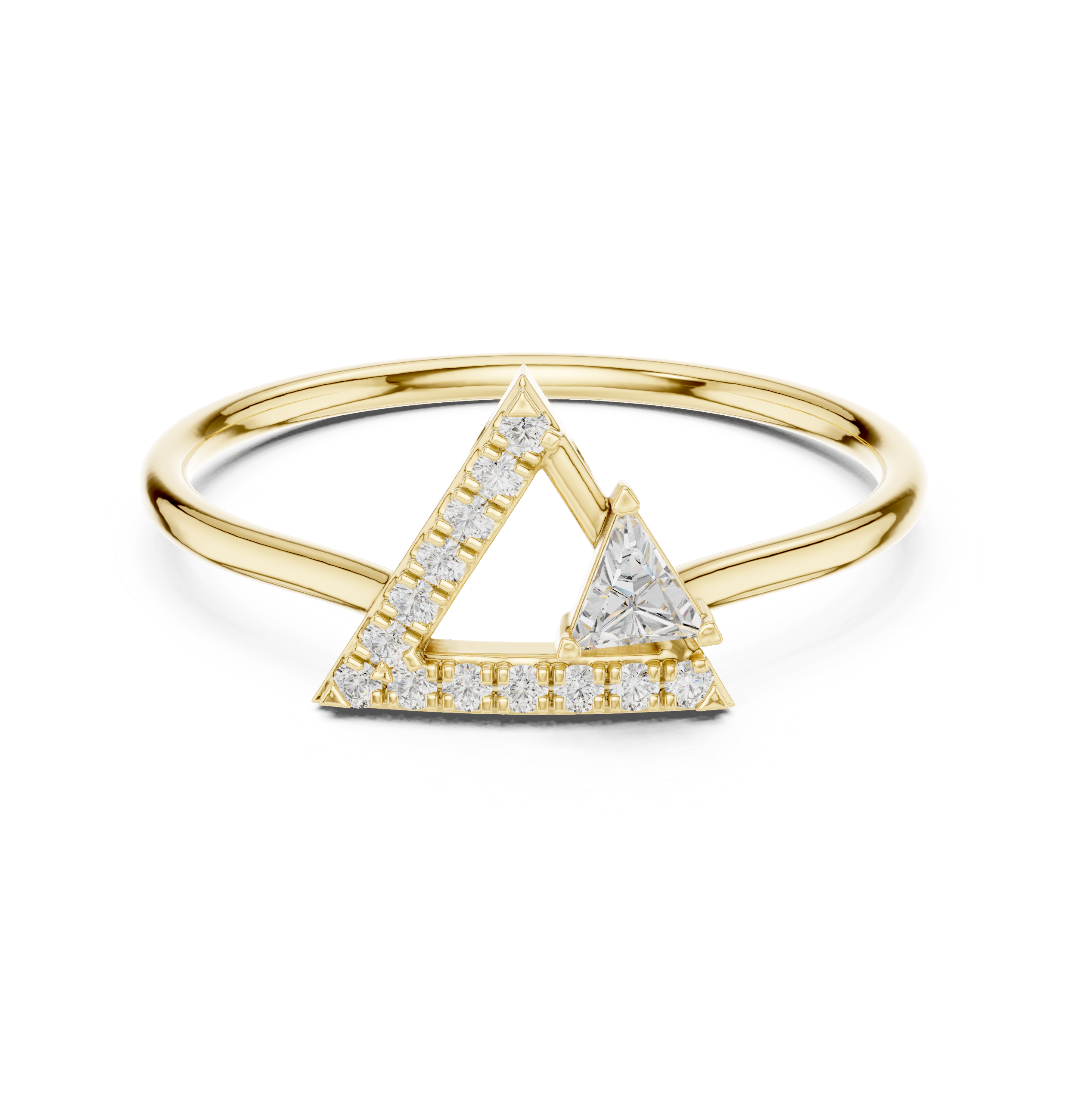 Round Cut Diamond Geometric Triangle Ring