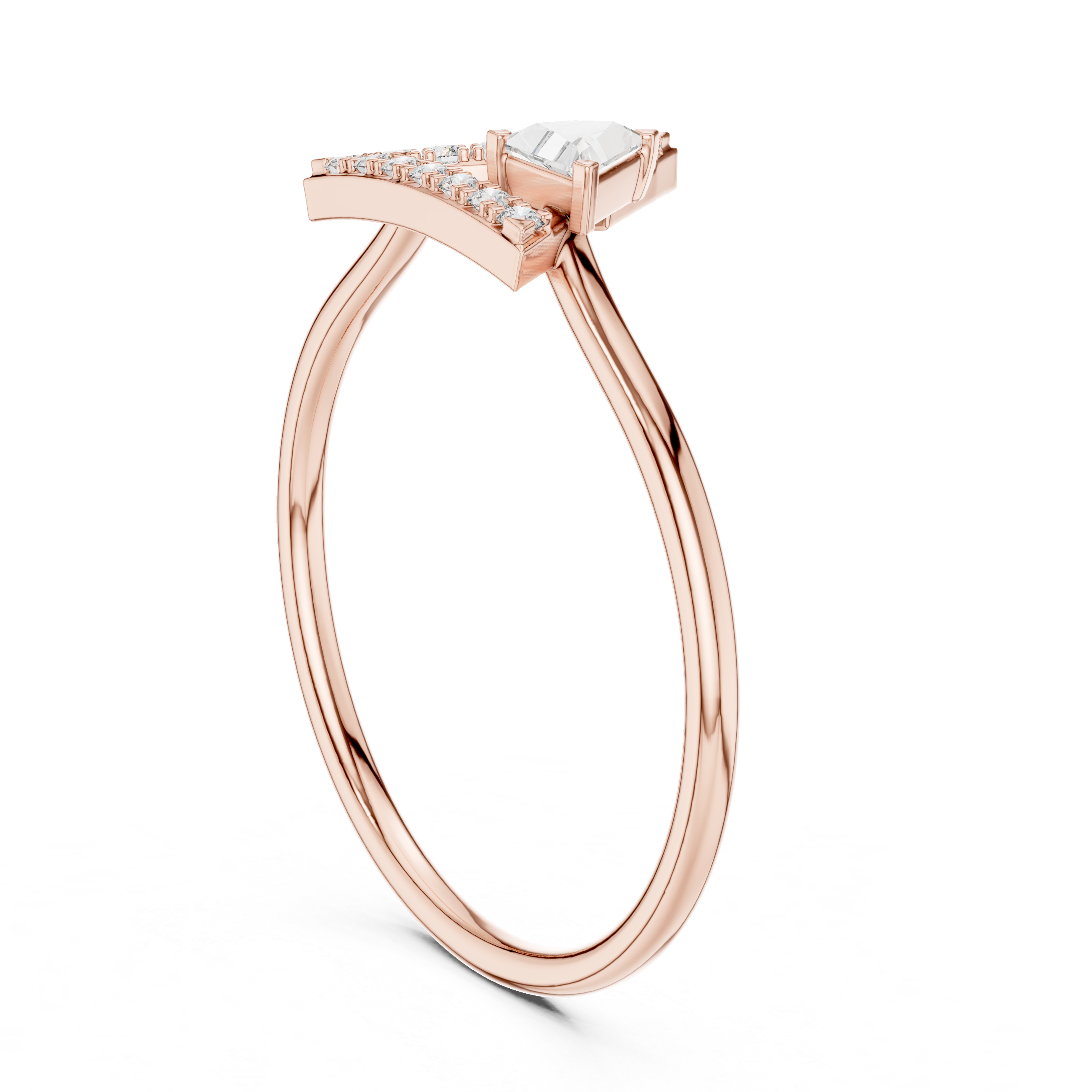 Round Cut Diamond Geometric Triangle Ring
