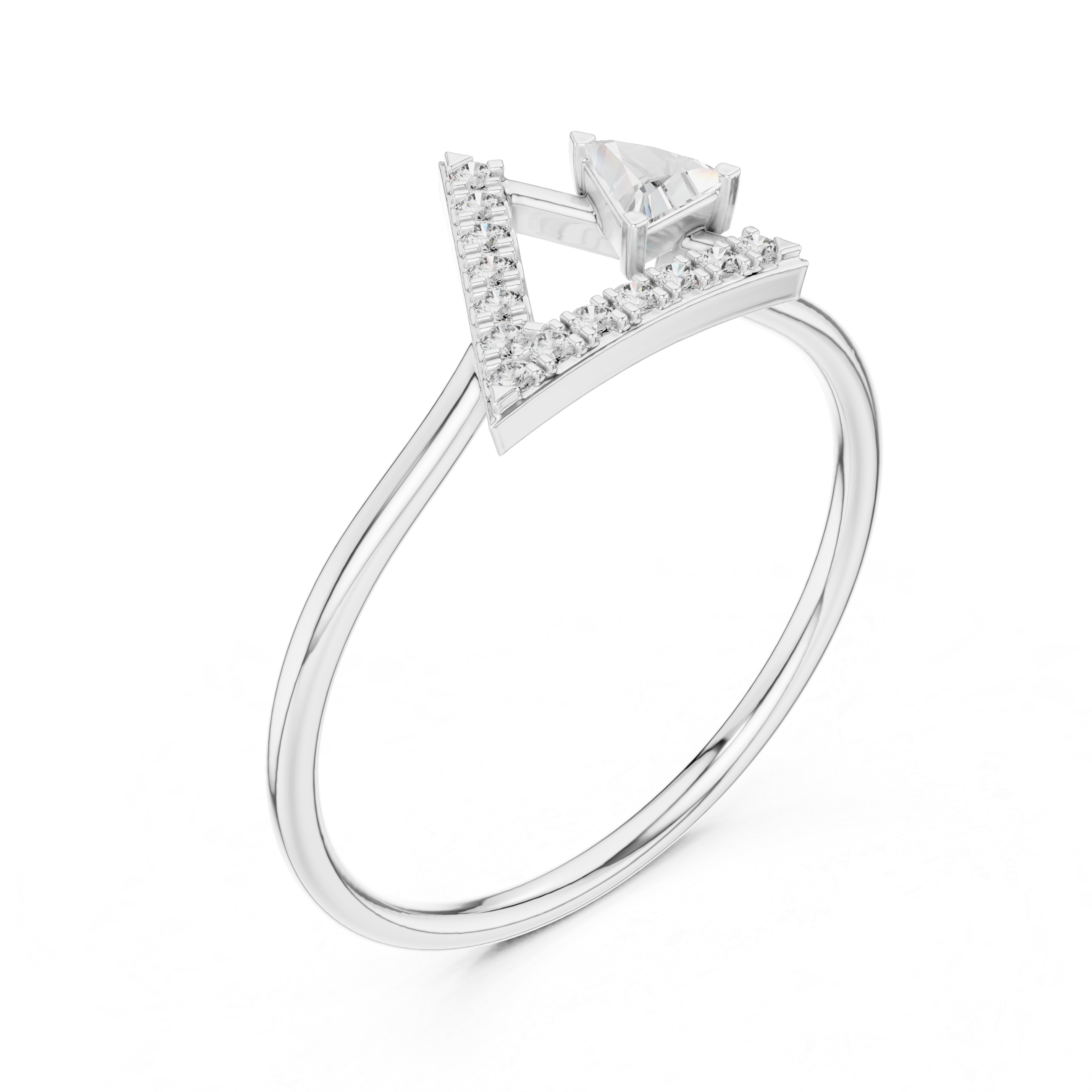 Round Cut Diamond Geometric Triangle Ring