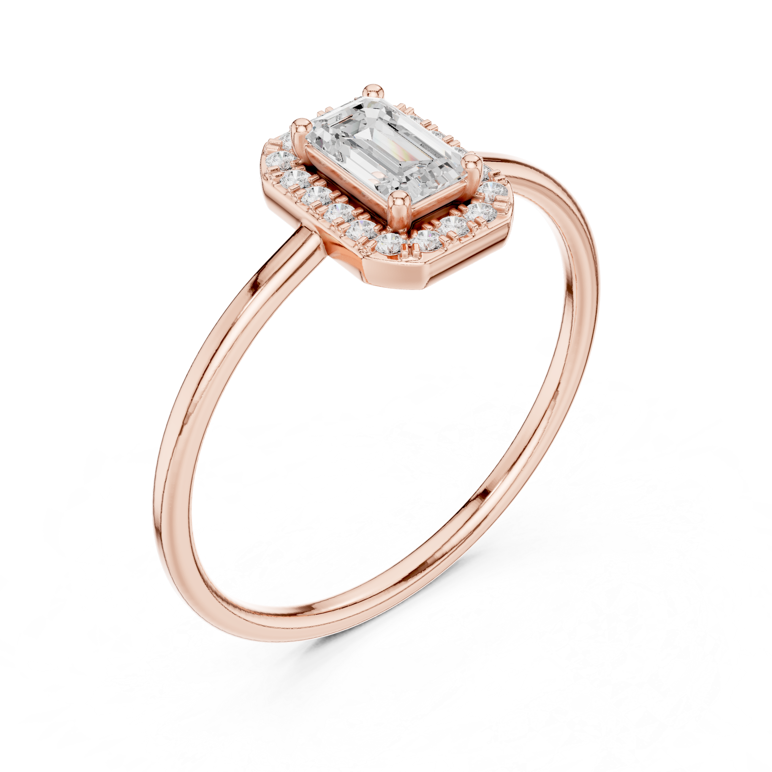 Elegant Emerald Cut Halo Promise Ring