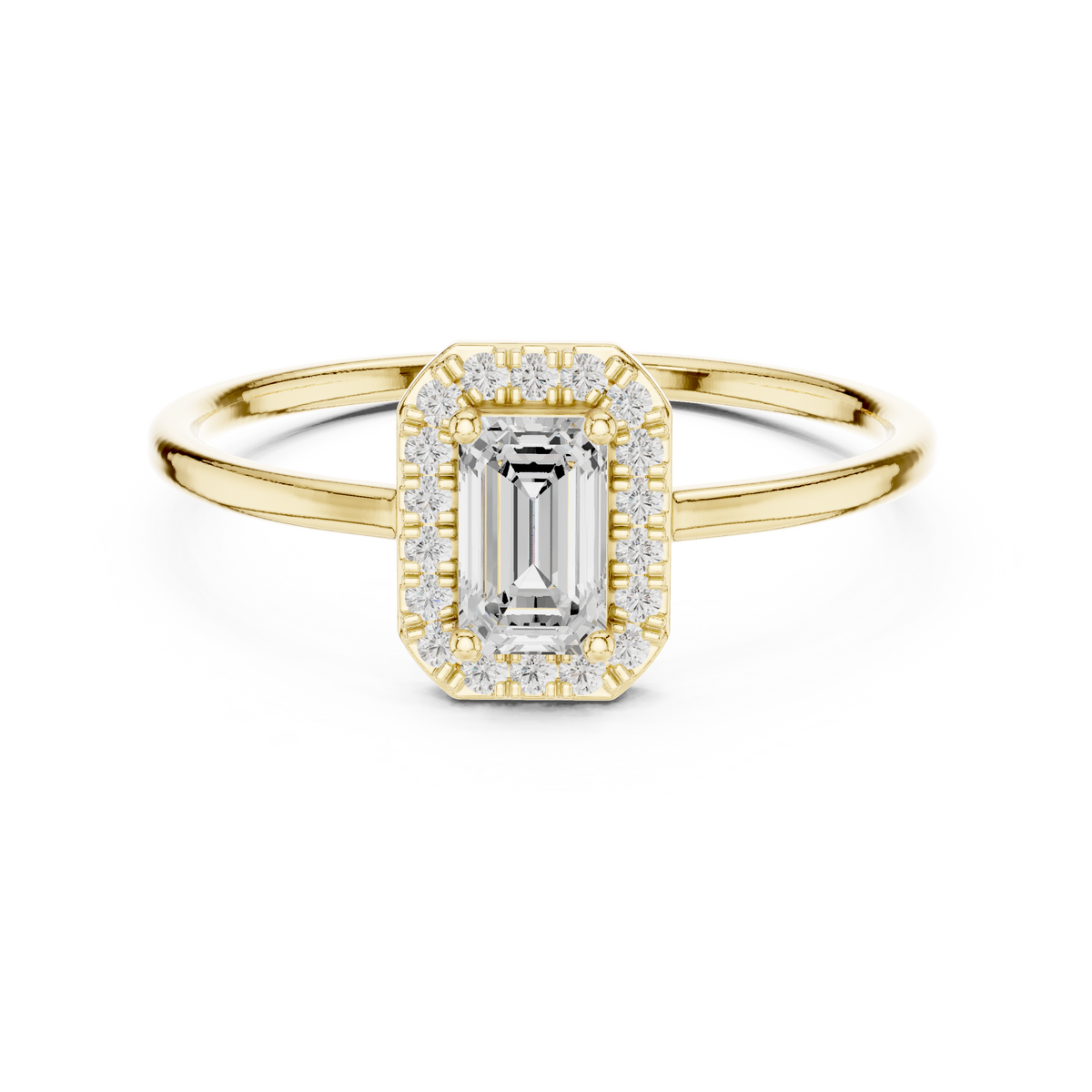 Elegant Emerald Cut Halo Promise Ring