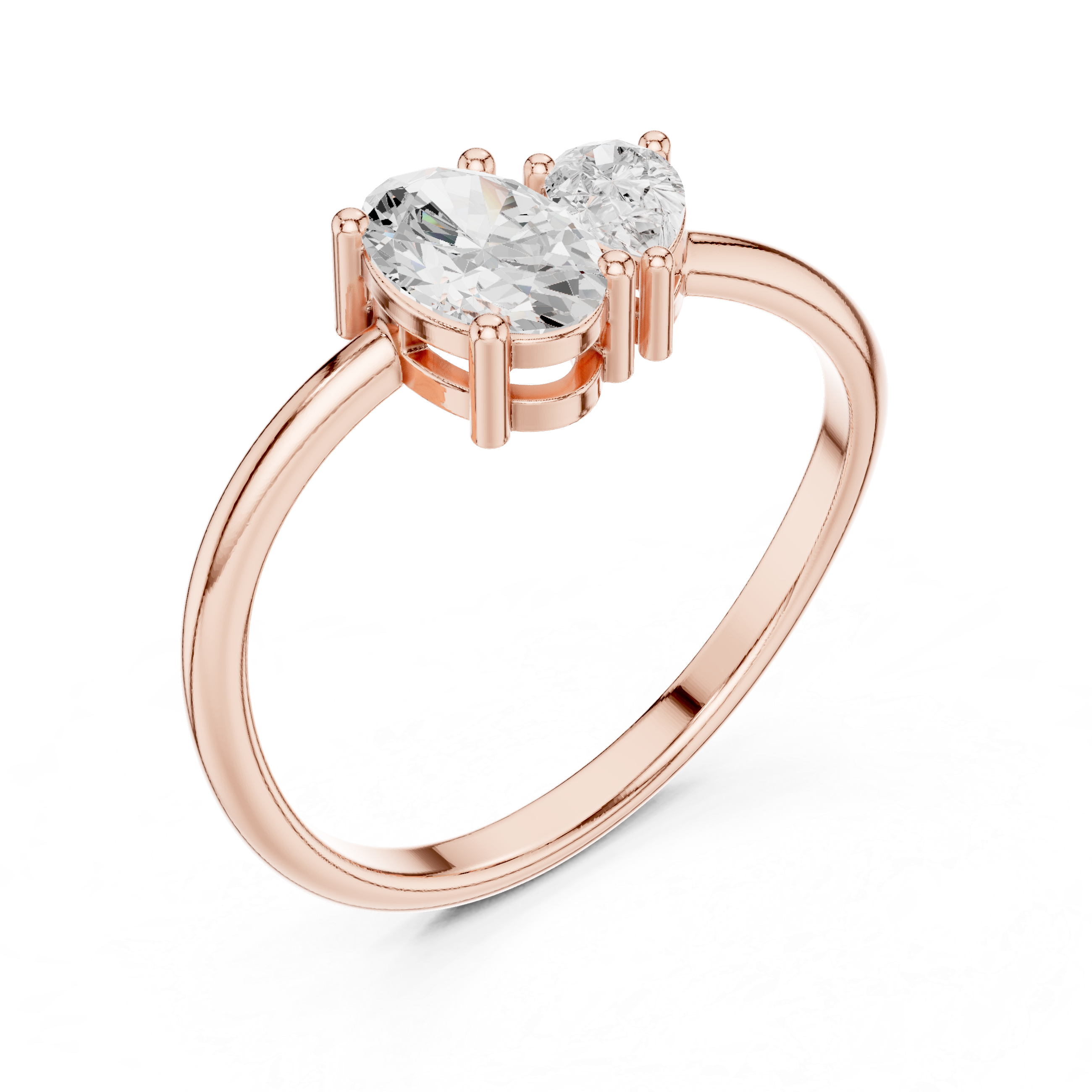Toi et Moi Oval and Pear Cut Diamond Bypass Ring