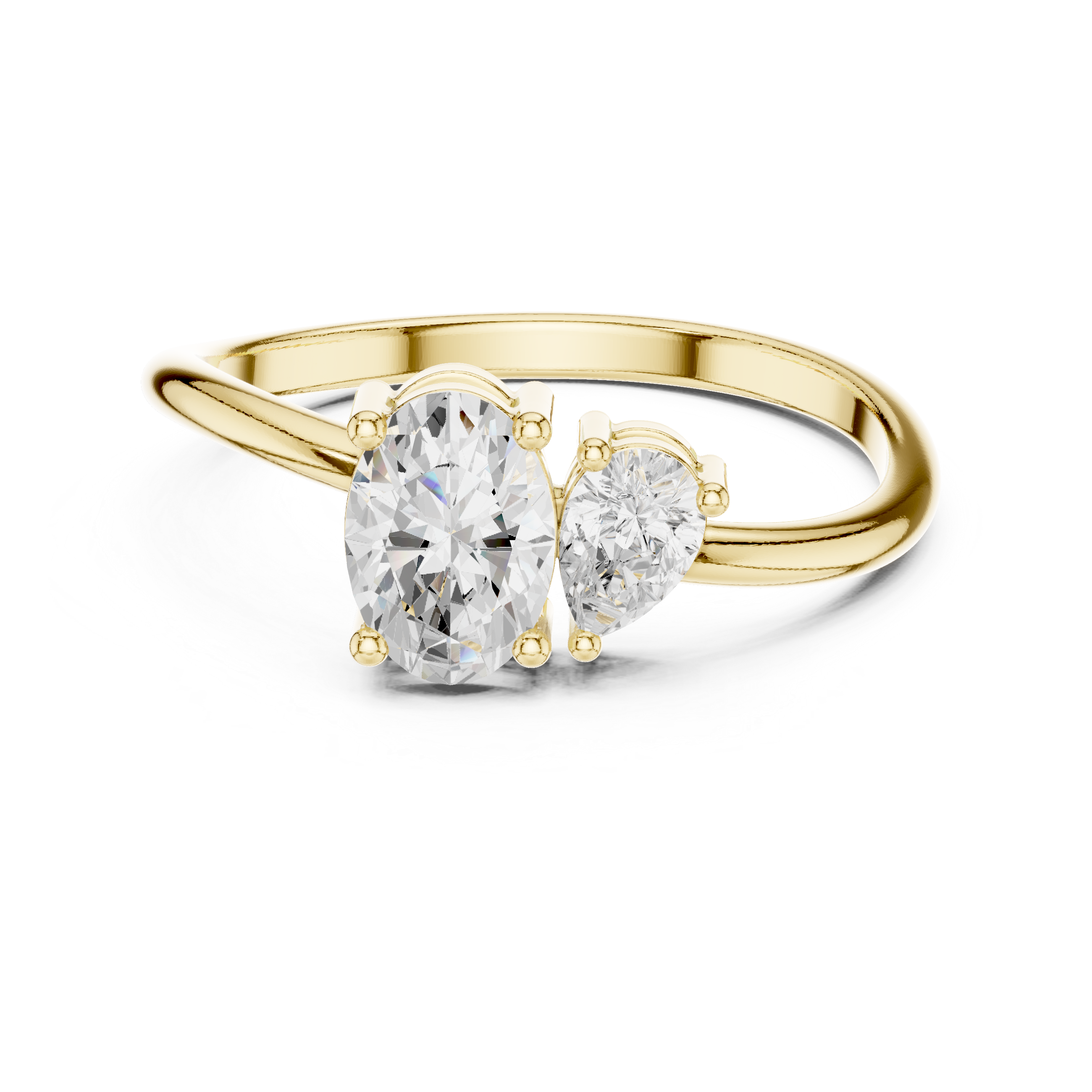 Toi et Moi Oval and Pear Cut Diamond Bypass Ring