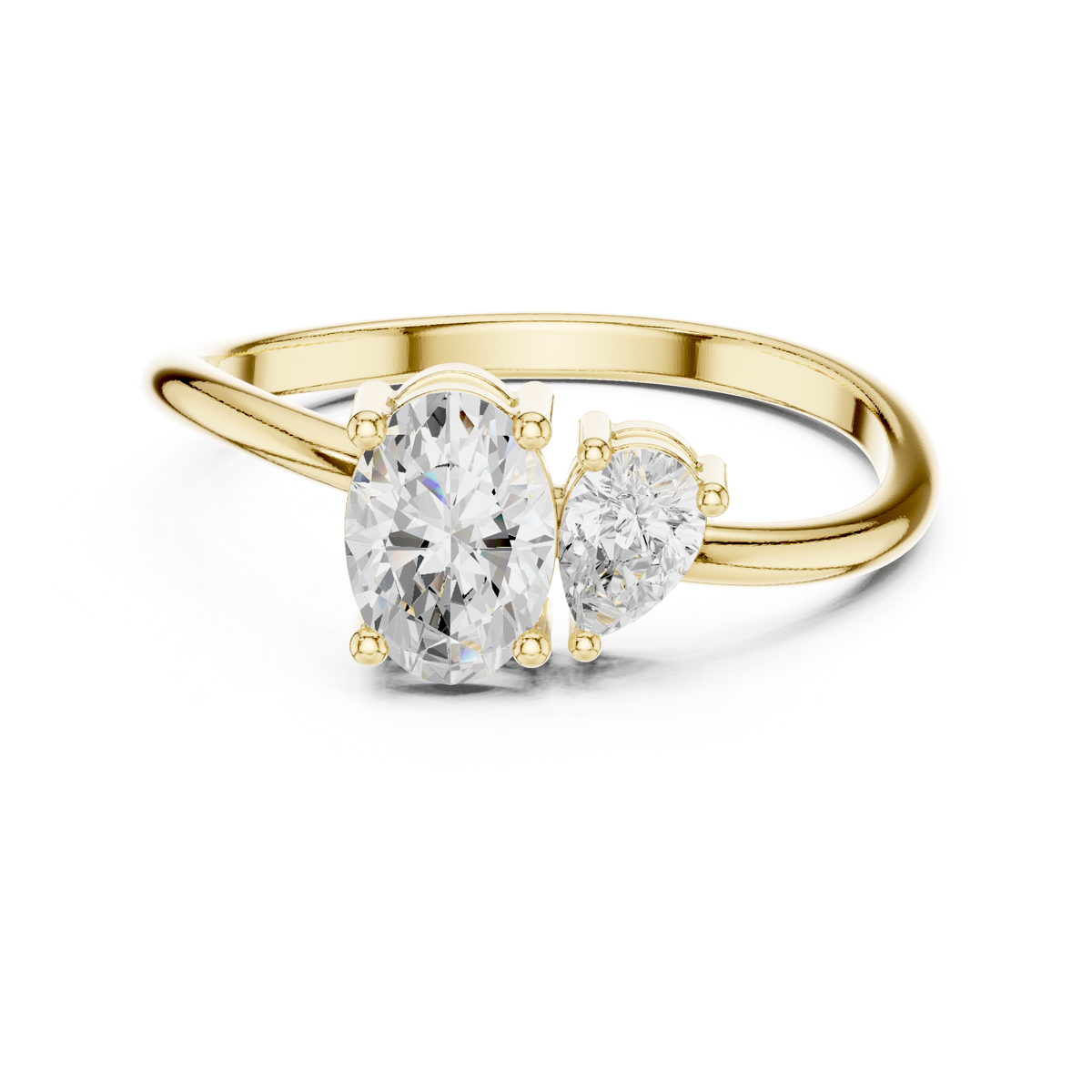 Toi et Moi Oval and Pear Cut Diamond Bypass Ring