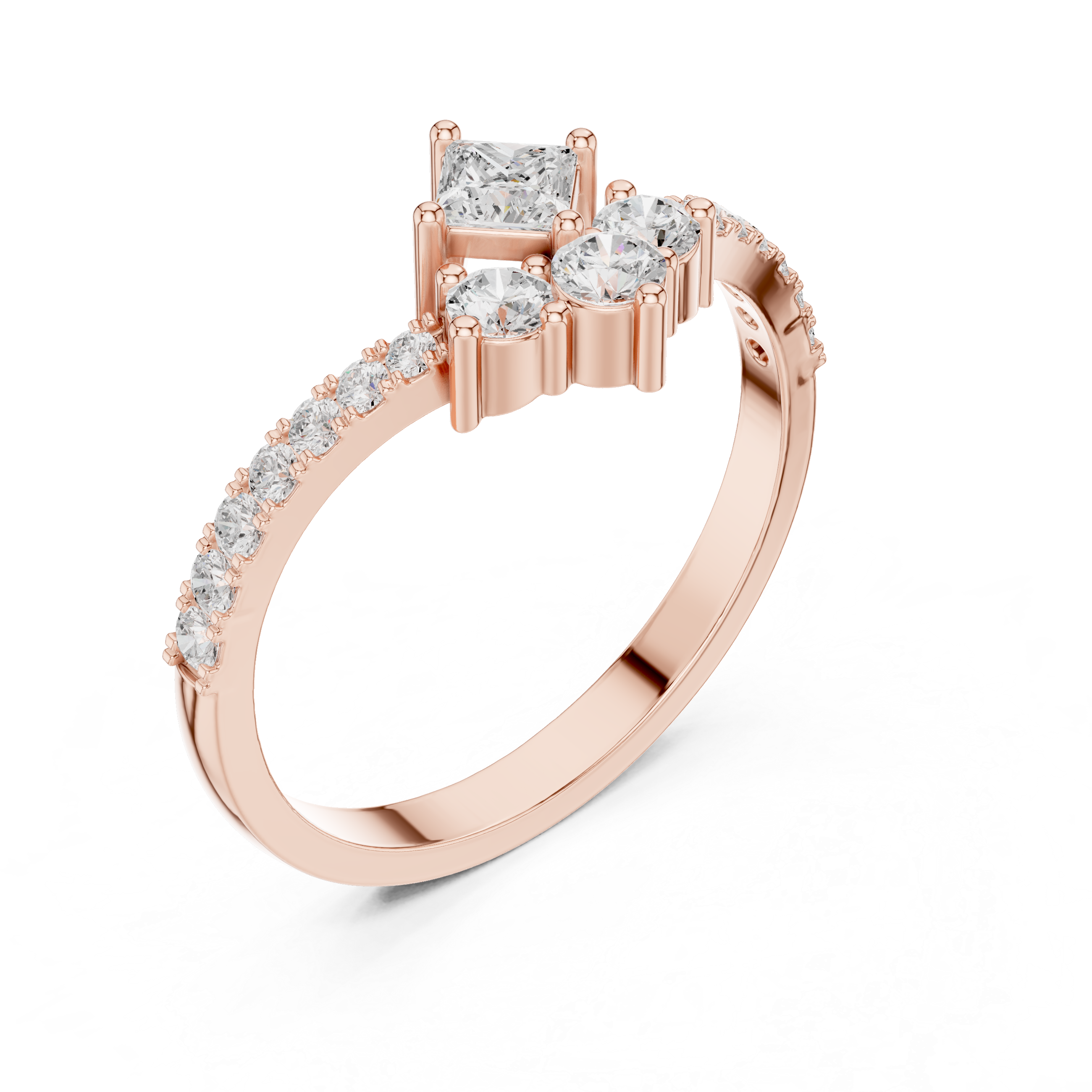 Princess Cut Kite-Set Diamond Chevron Ring