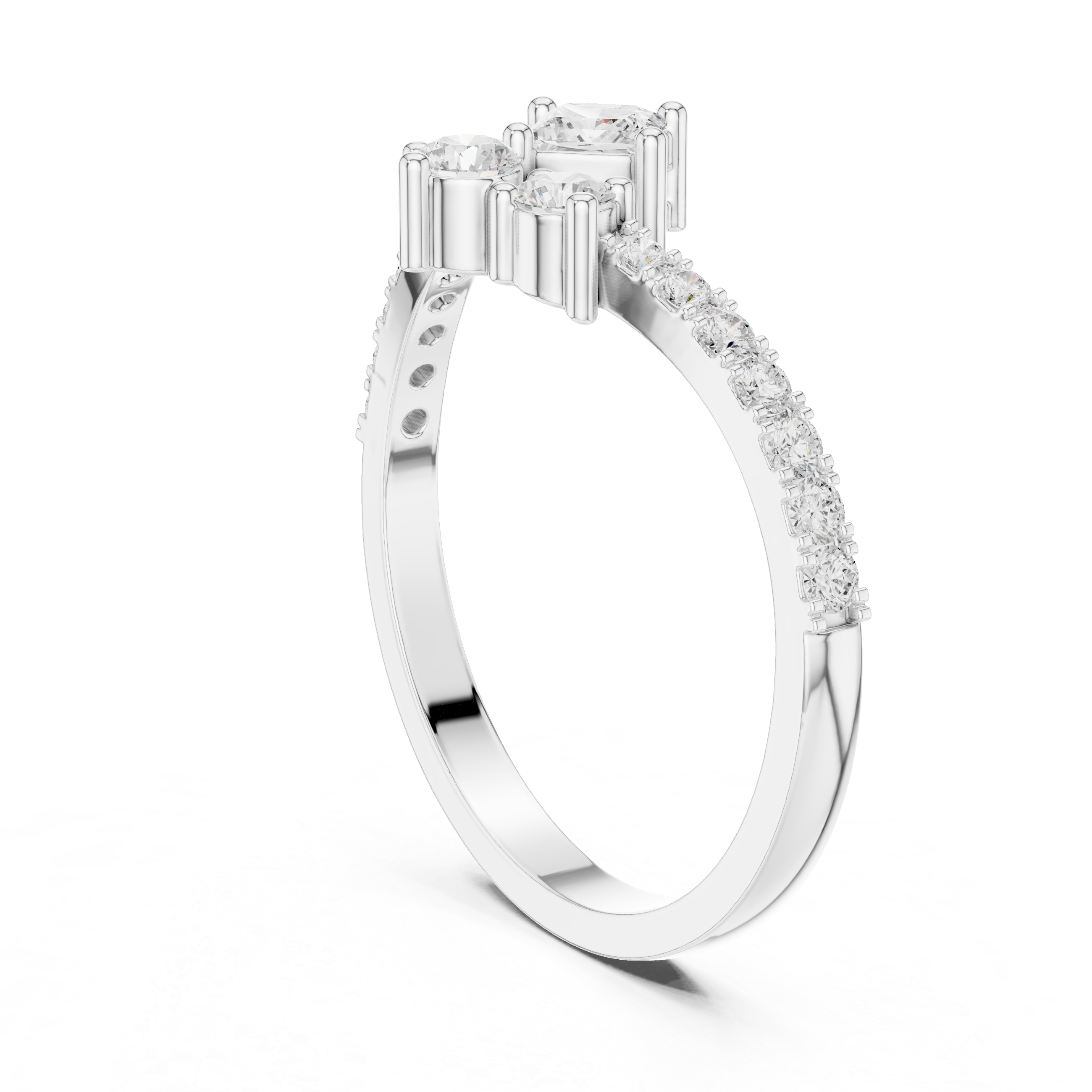 Princess Cut Kite-Set Diamond Chevron Ring