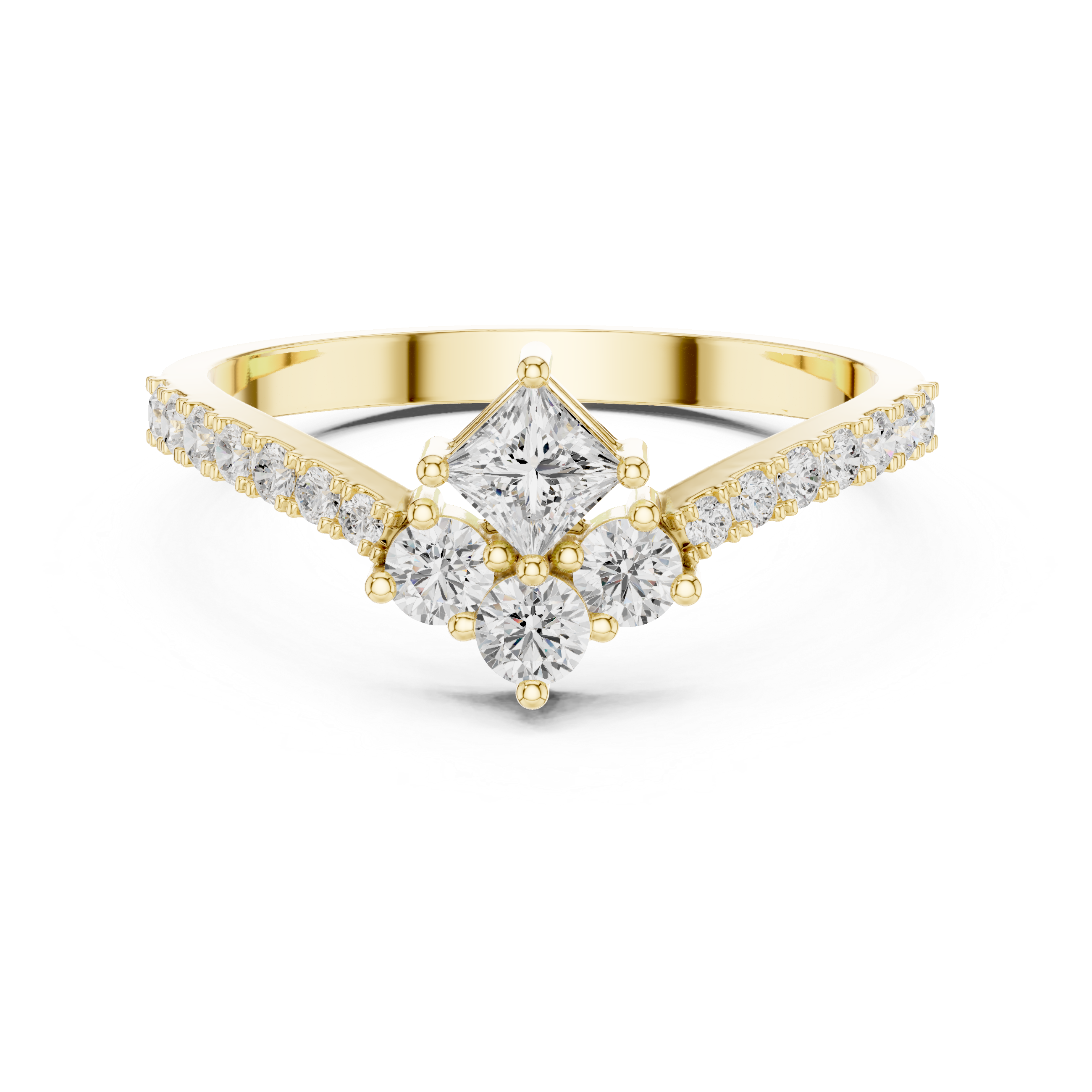 Princess Cut Kite-Set Diamond Chevron Ring