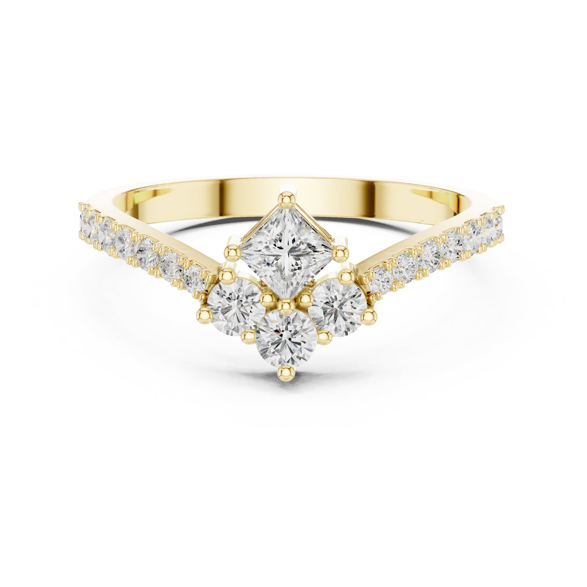 Princess Cut Kite-Set Diamond Chevron Ring