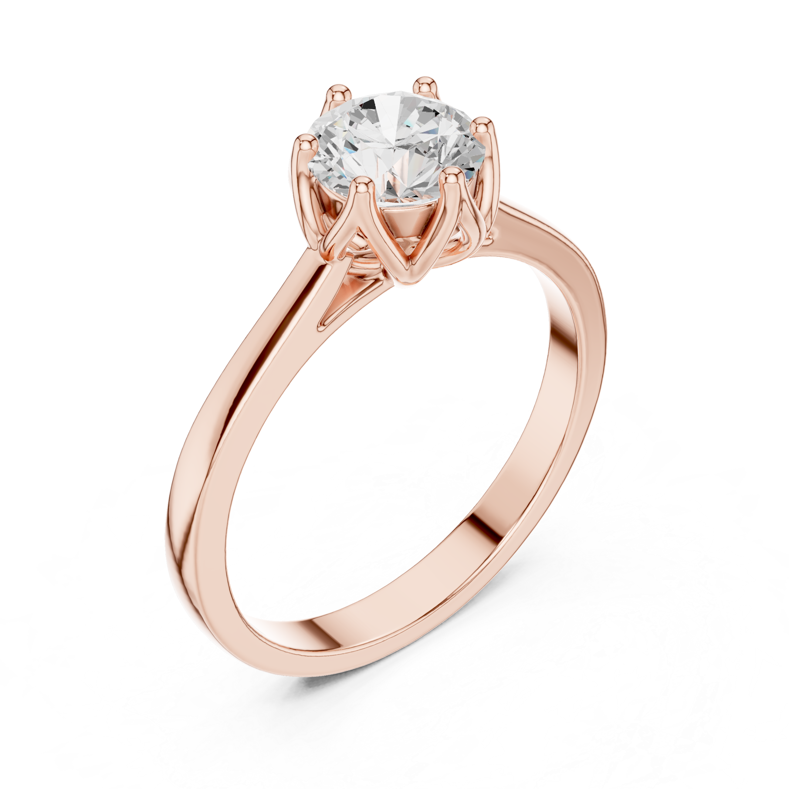 6-Prong Petal Set Round Diamond Solitaire Ring