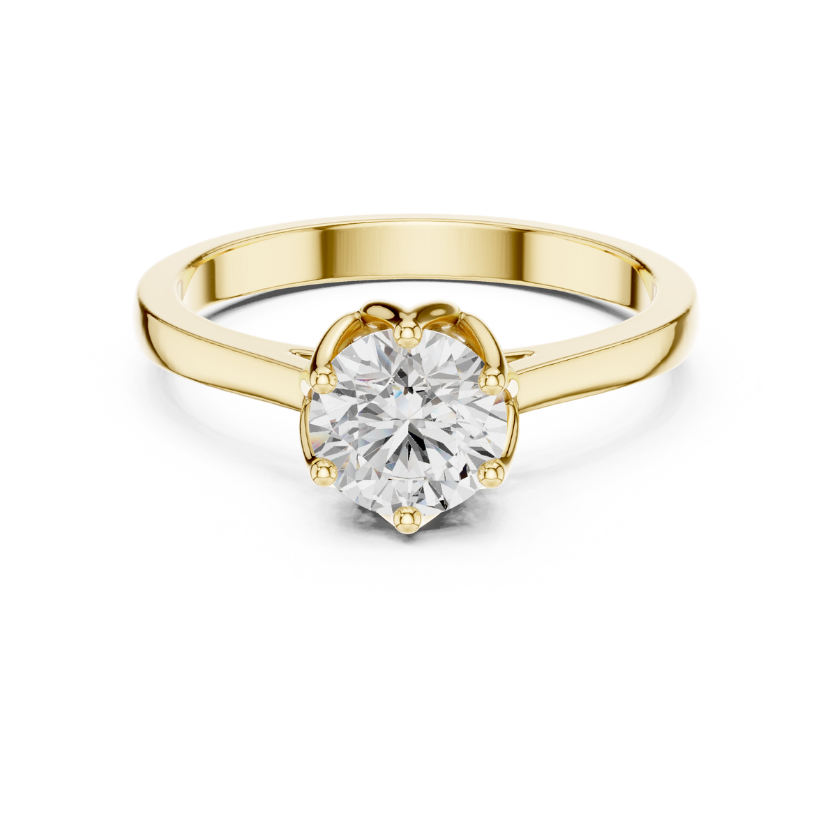 6-Prong Petal Set Round Diamond Solitaire Ring