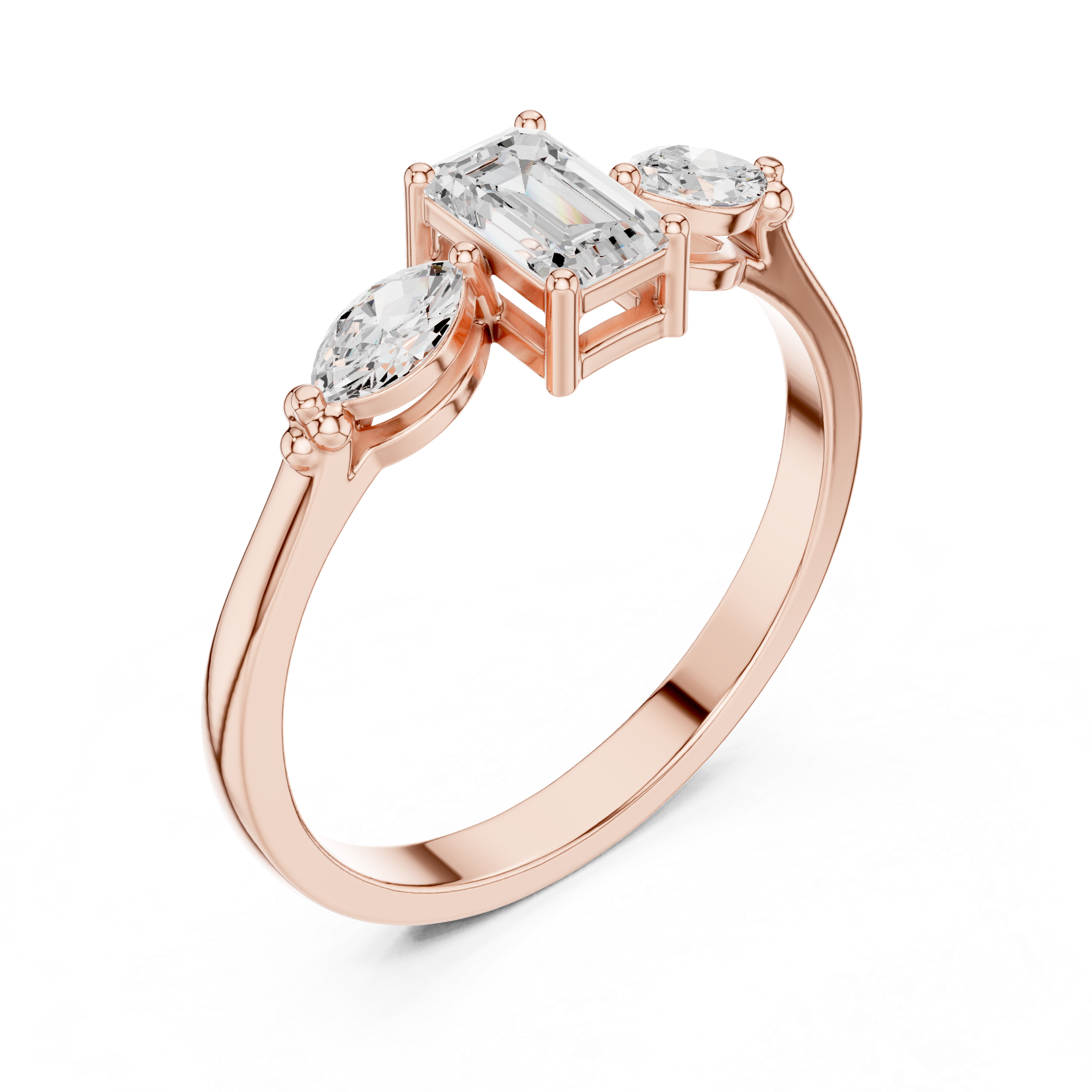 Emerald & Marquise Trio Diamond Engagement Ring