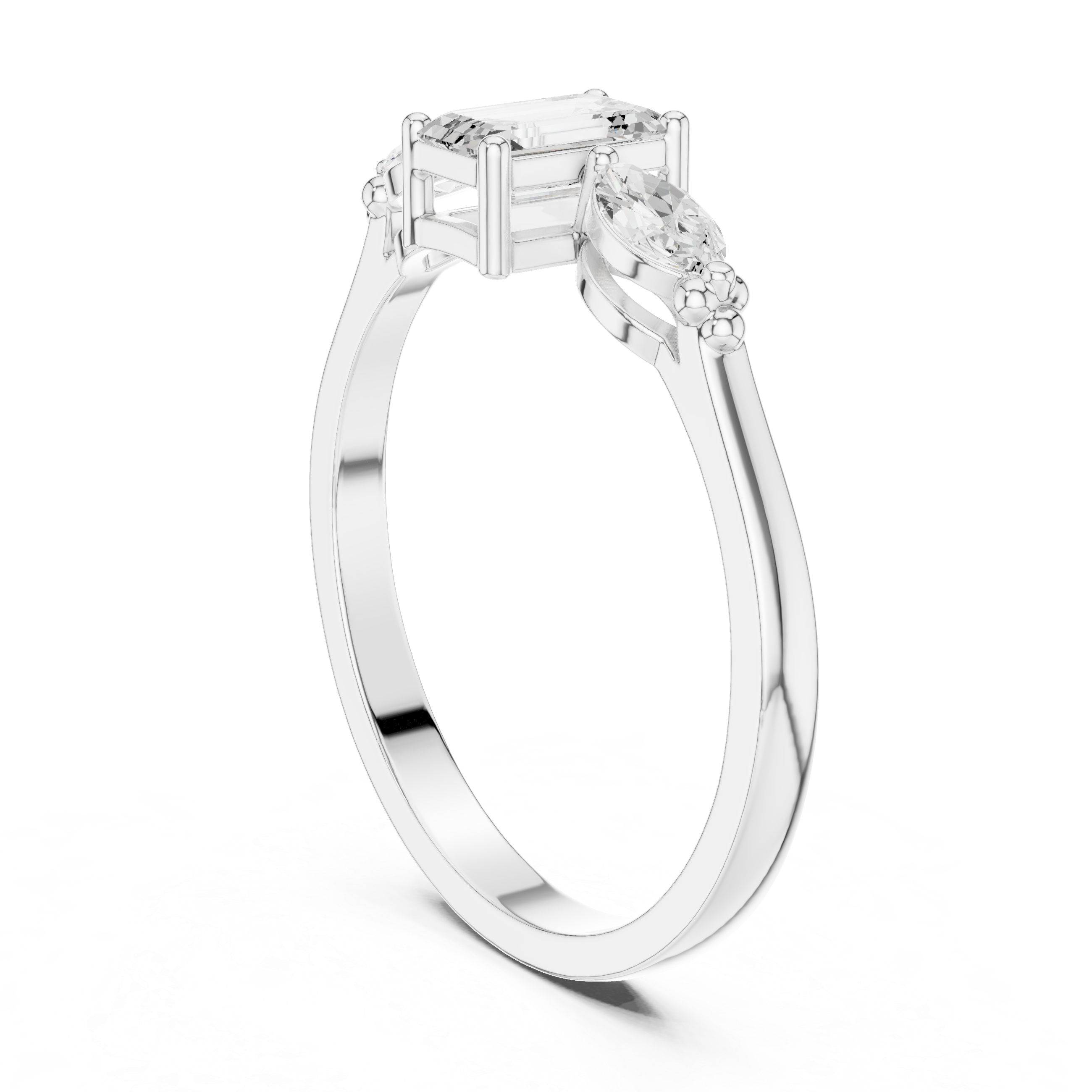 Emerald & Marquise Trio Diamond Engagement Ring