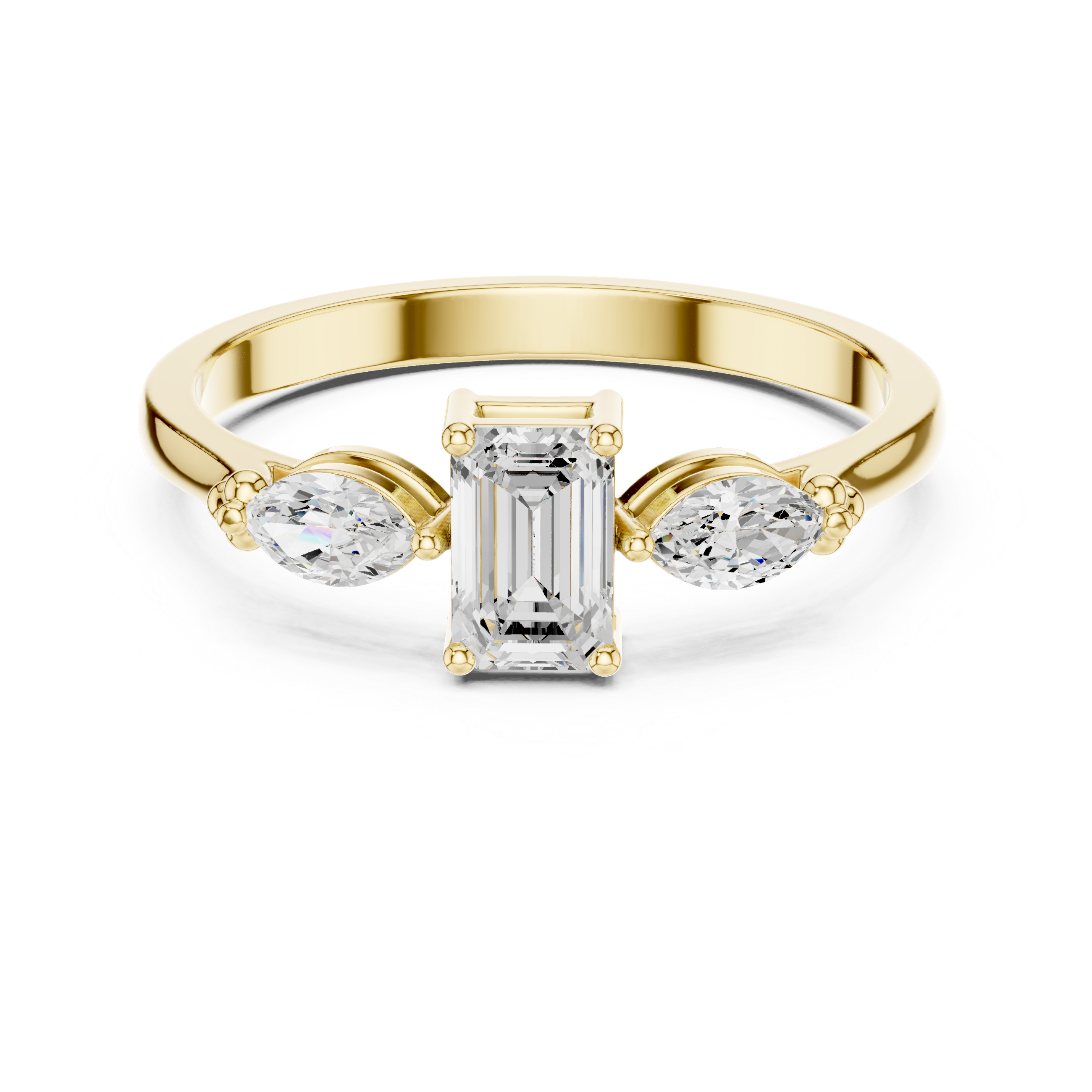 Emerald & Marquise Trio Diamond Engagement Ring