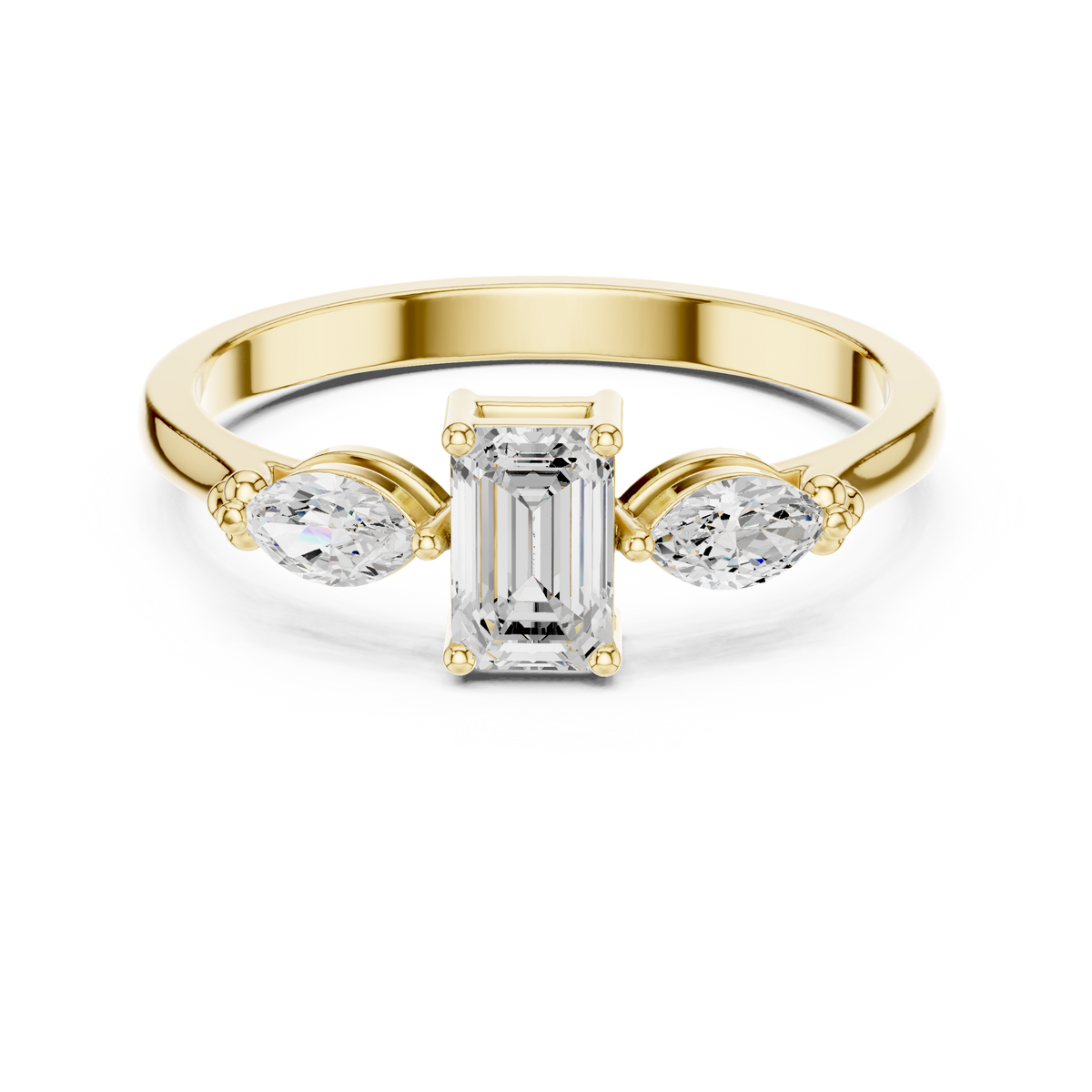 Emerald & Marquise Trio Diamond Engagement Ring
