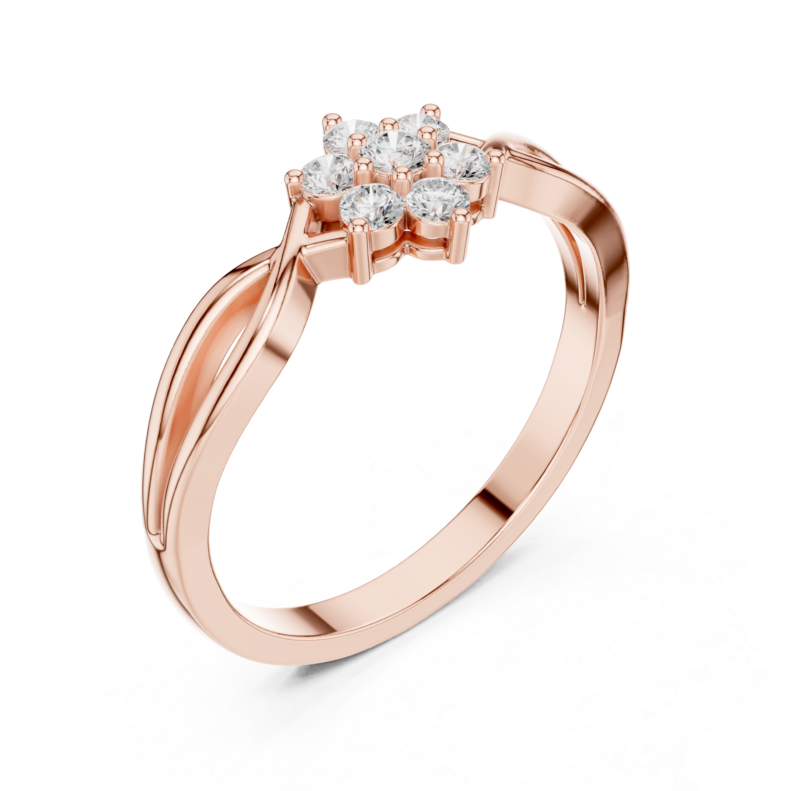 Round Diamond Floral Cluster With Twisted Shank Ring
