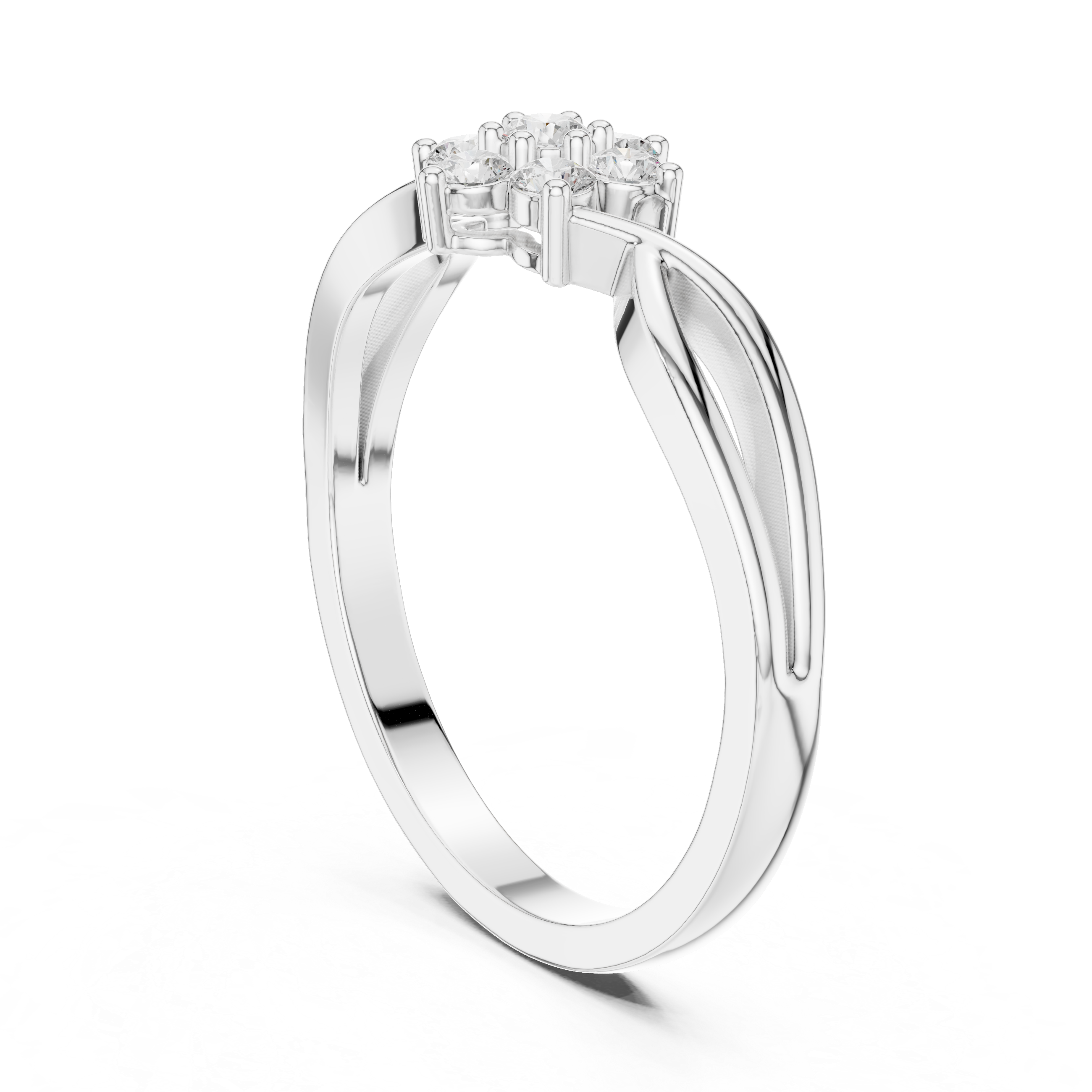 Round Diamond Floral Cluster With Twisted Shank Ring