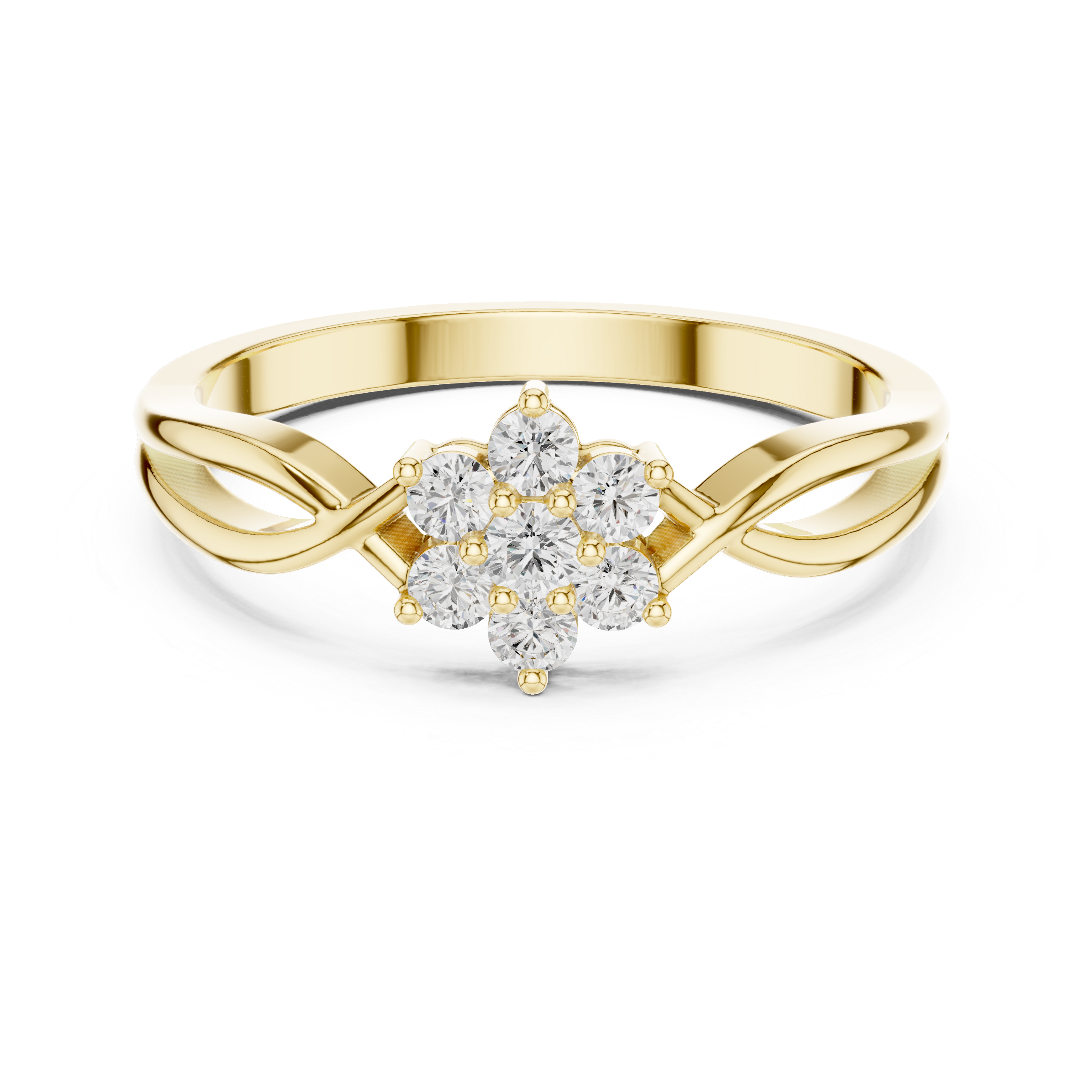 Round Diamond Floral Cluster With Twisted Shank Ring