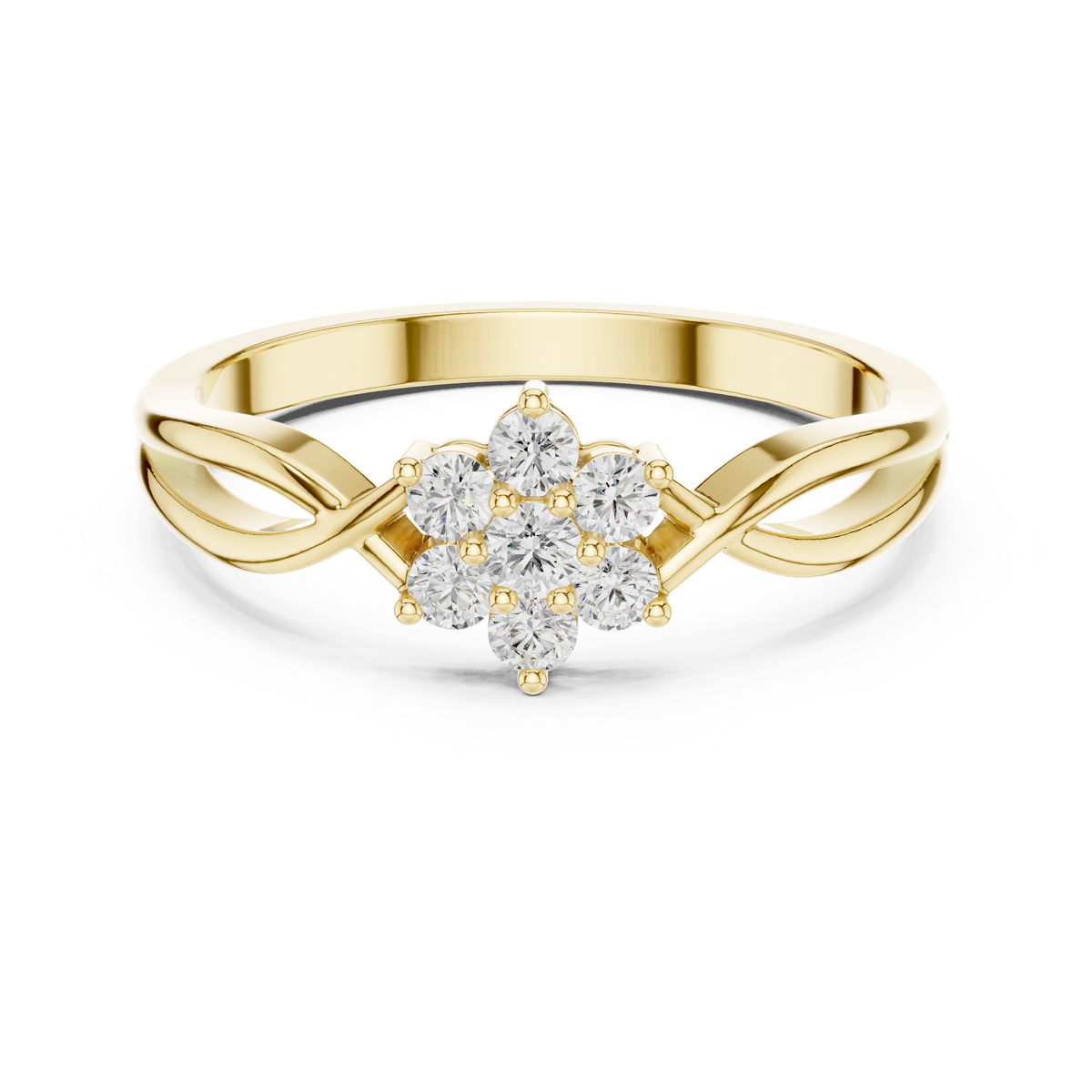 Round Diamond Floral Cluster With Twisted Shank Ring