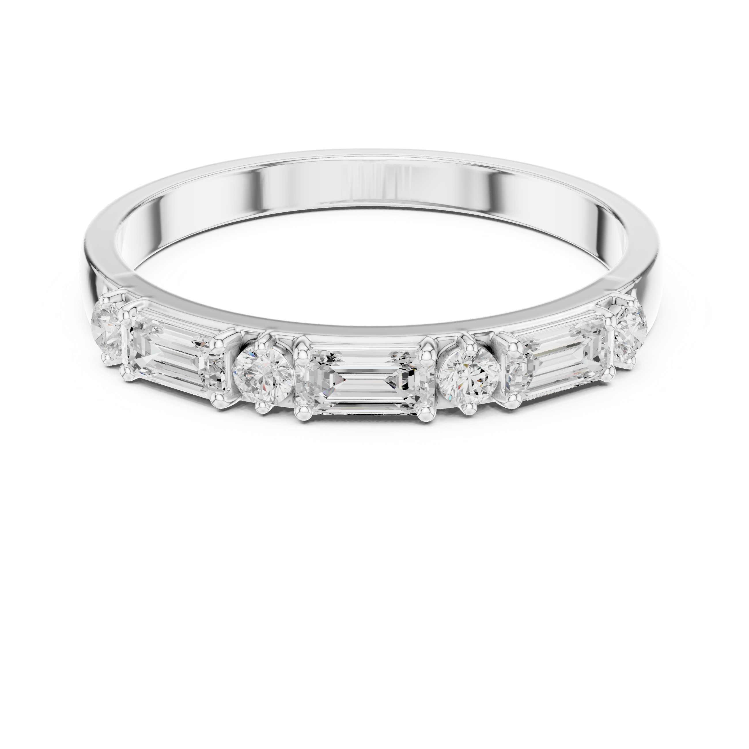 Emerald And Round Diamond Half Eternity Band