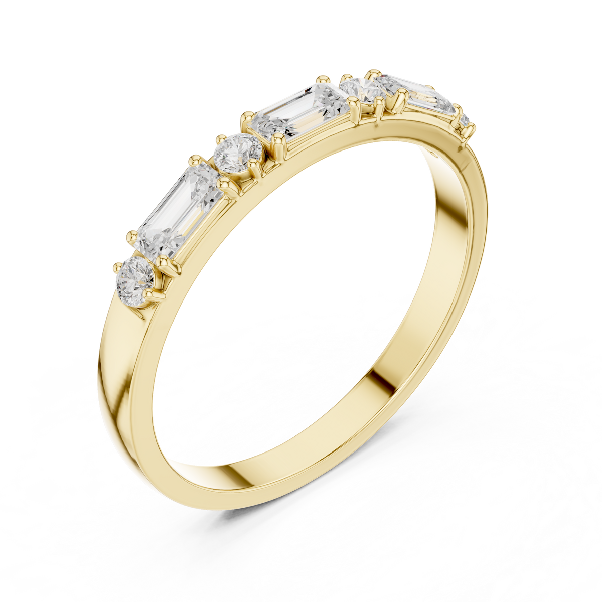 Emerald And Round Diamond Half Eternity Band