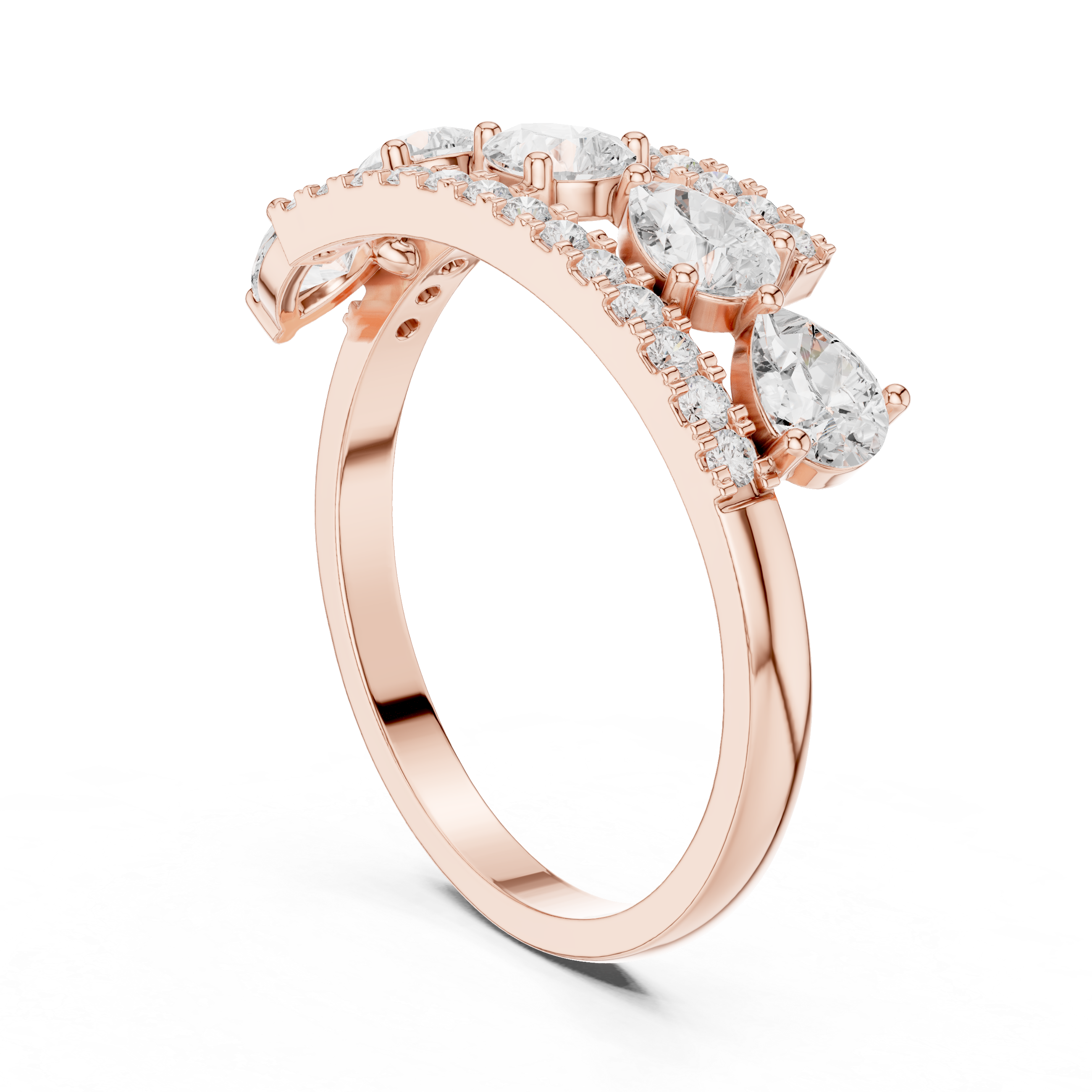 Multi Row Pear Cut Diamond Floating Bypass Band