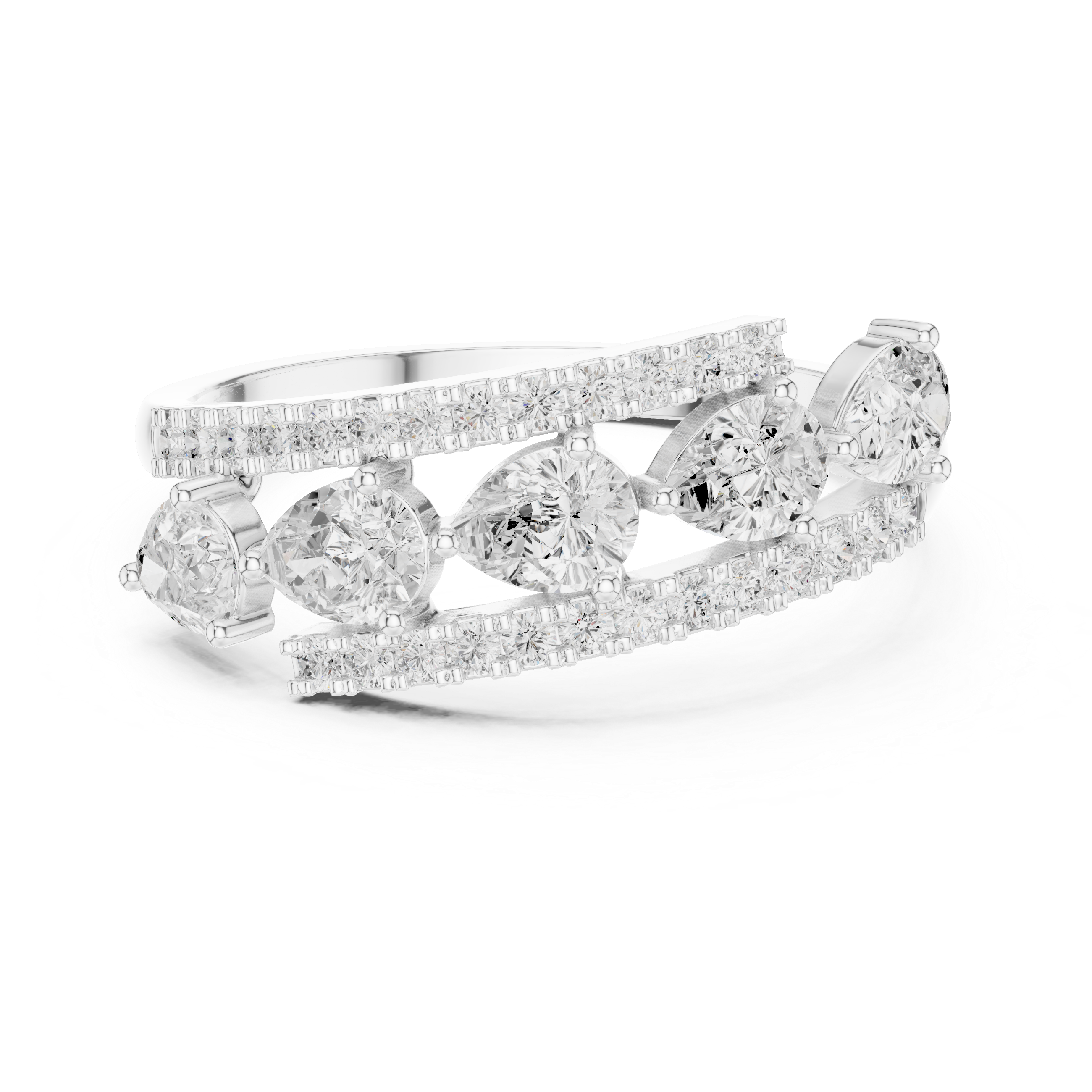 Multi Row Pear Cut Diamond Floating Bypass Band