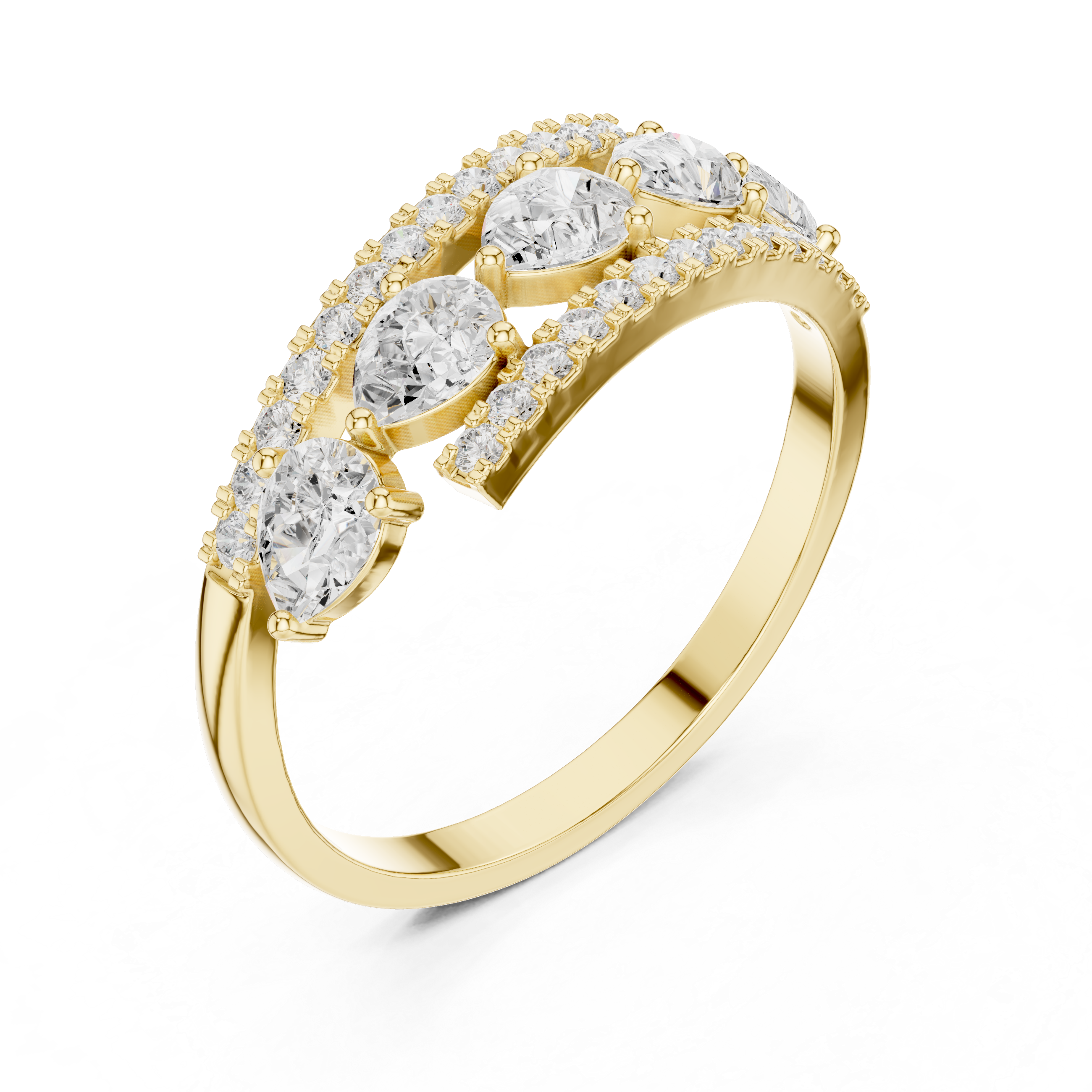 Multi Row Pear Cut Diamond Floating Bypass Band