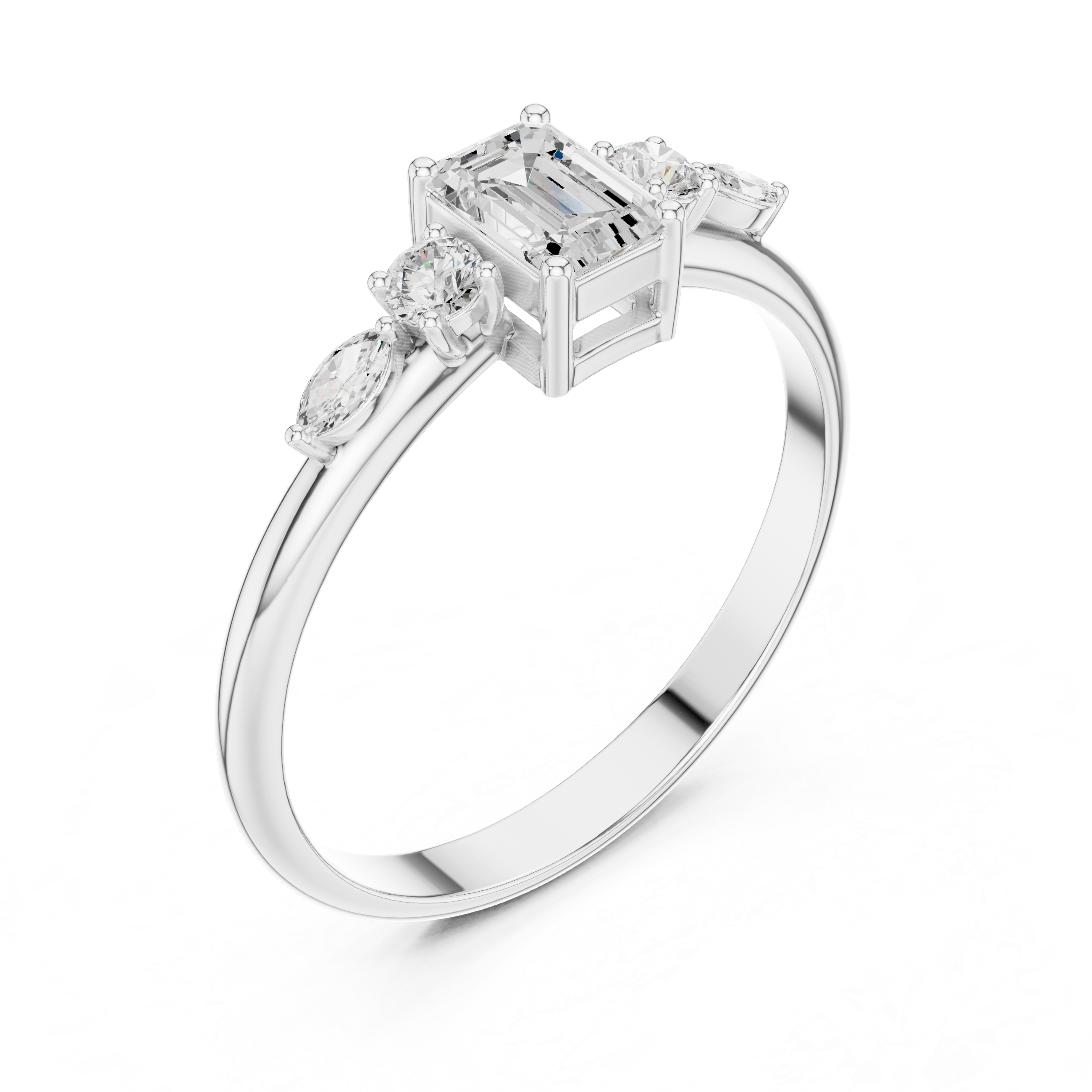 Five Stone Emerald Diamond Engagement Ring