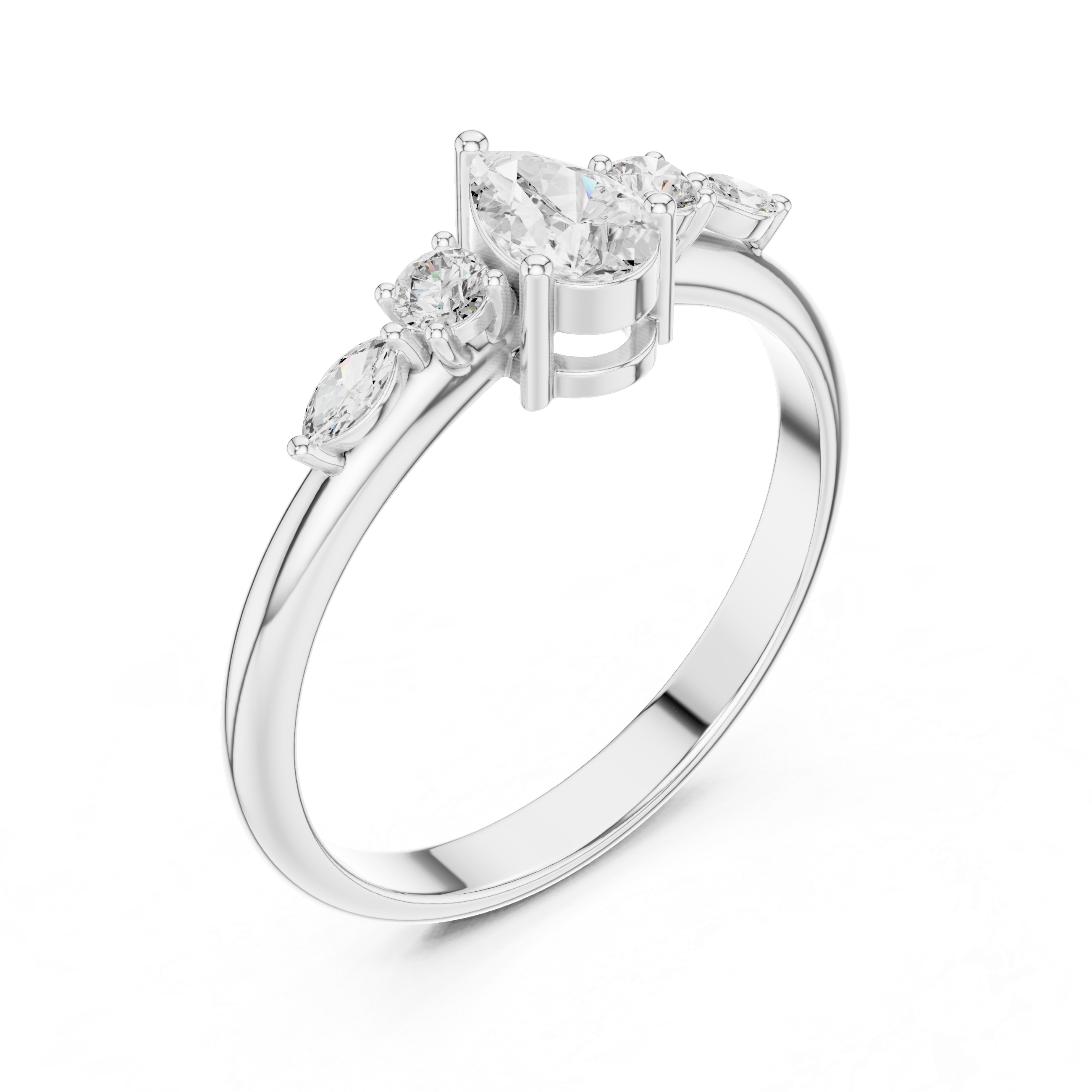 Five Stone Pear Diamond Engagement Ring