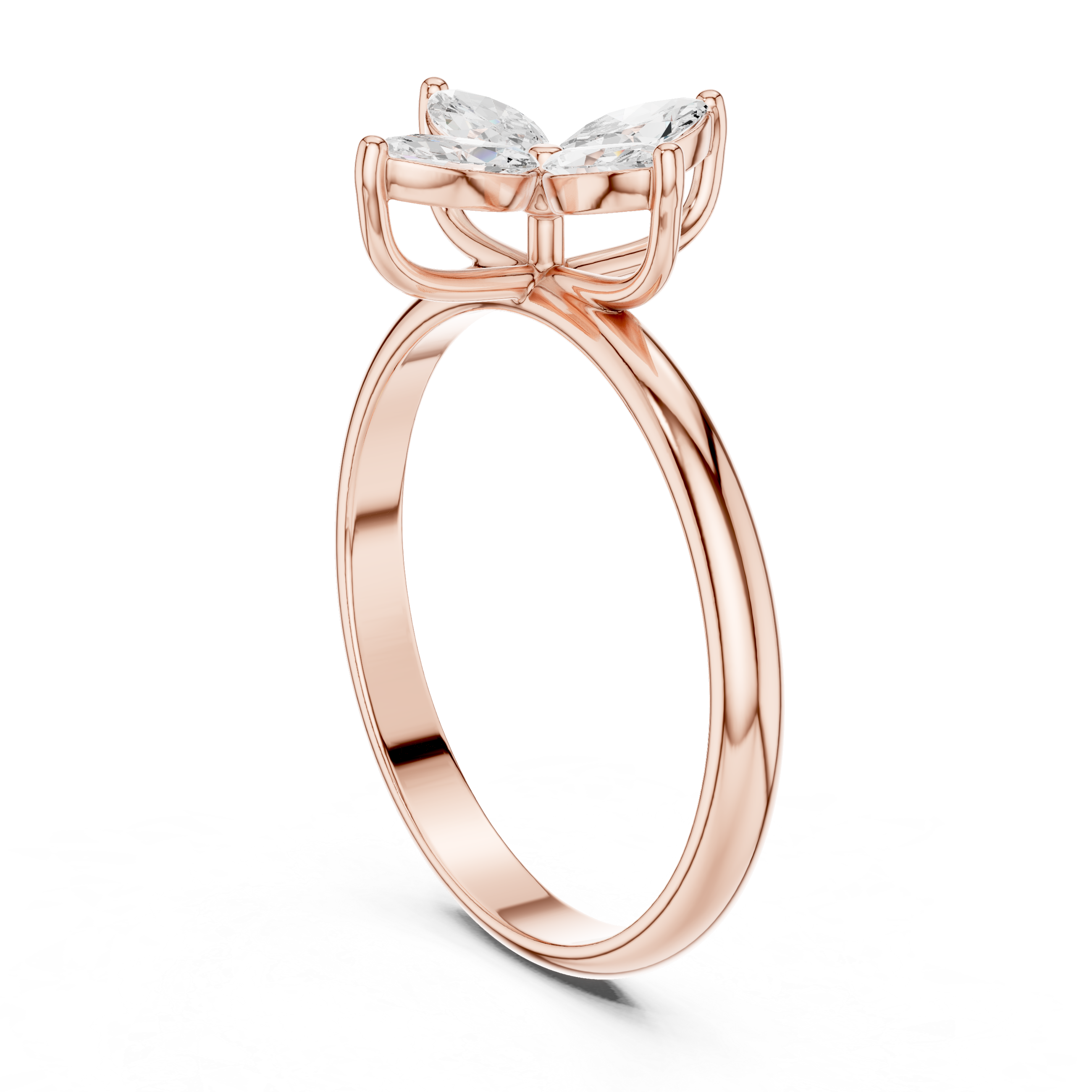 Marquise Diamond Minimalist Flower Petal Promise Ring
