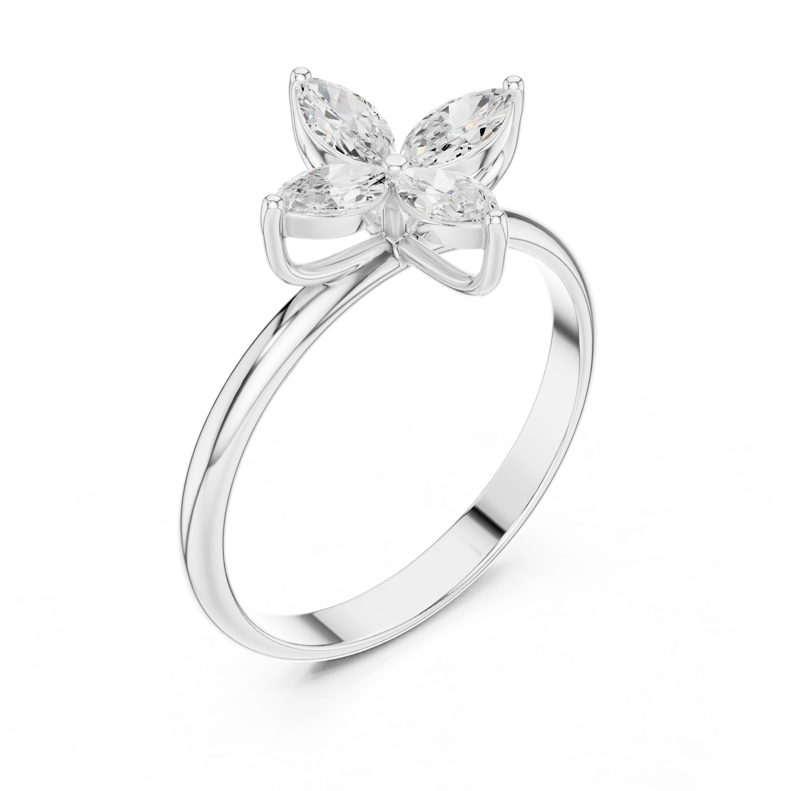 Marquise Diamond Minimalist Flower Petal Promise Ring