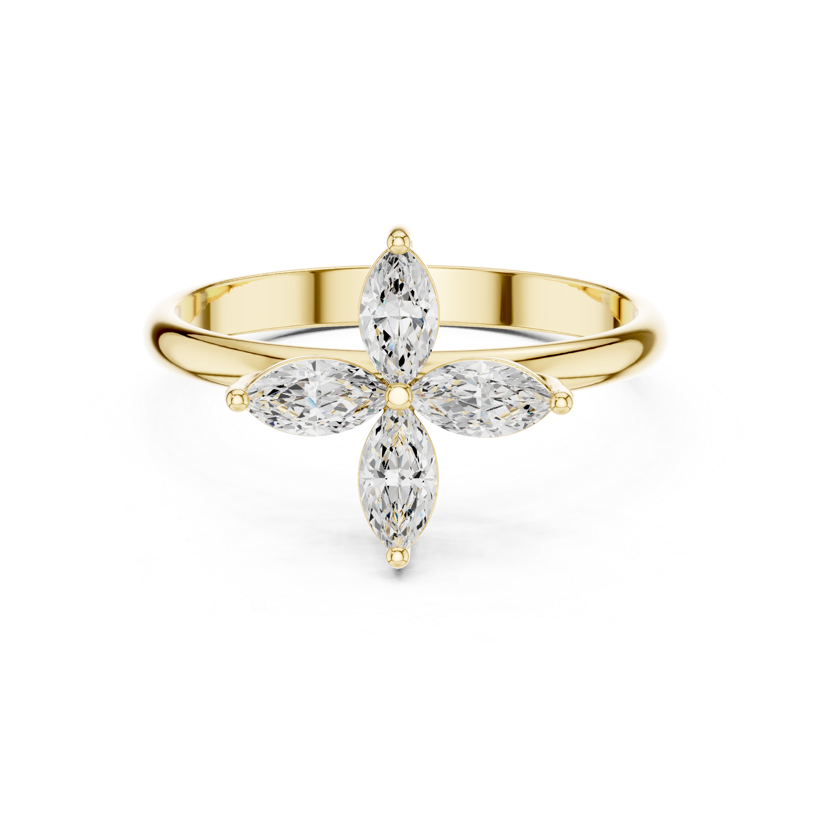 Marquise Diamond Minimalist Flower Petal Promise Ring