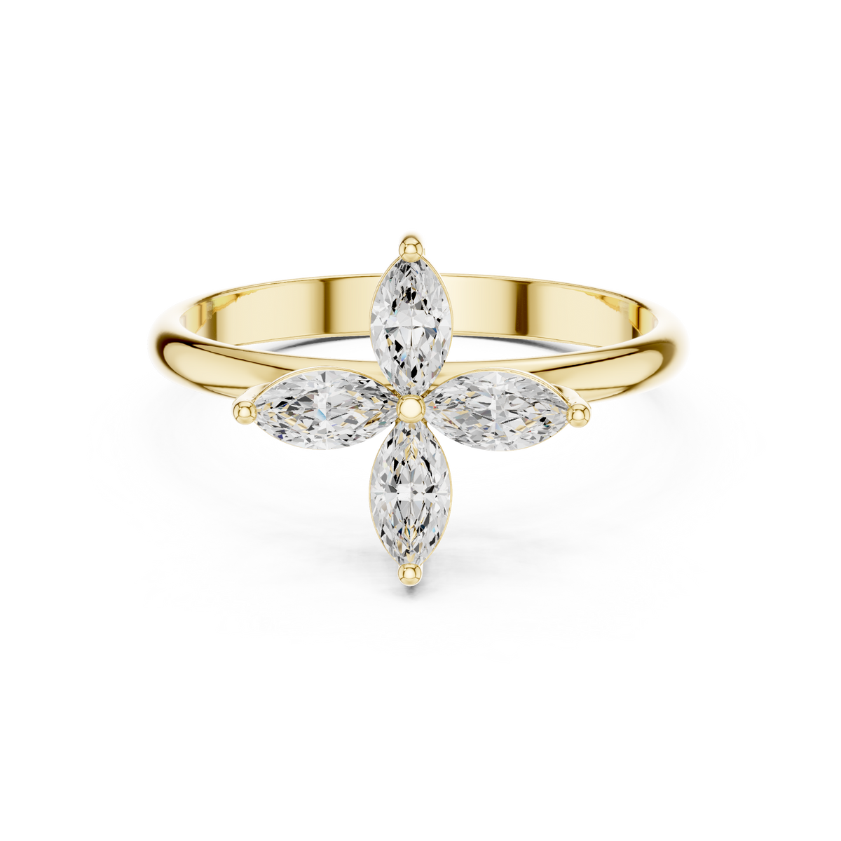 Marquise Diamond Minimalist Flower Petal Promise Ring