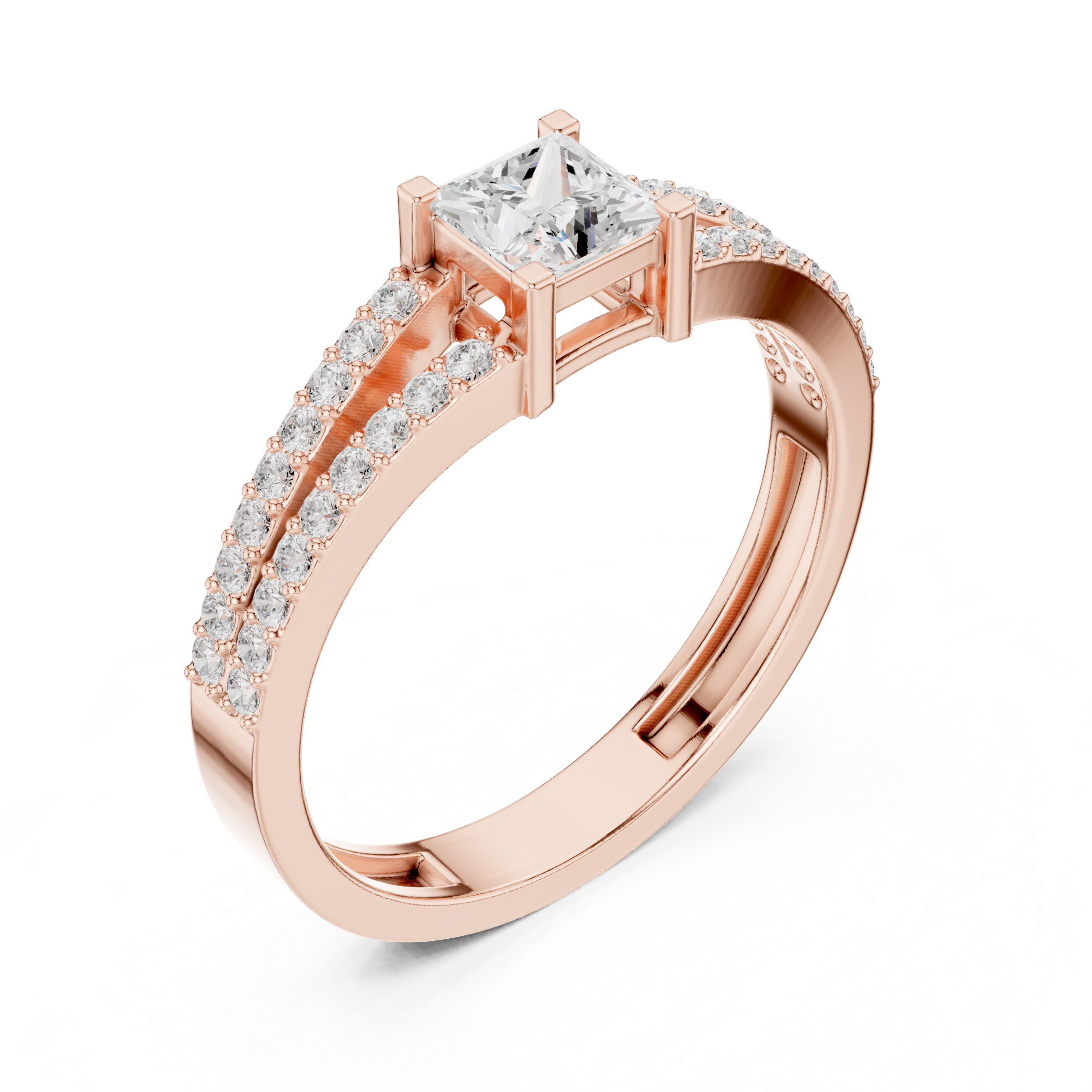 Princess-Cut Diamond Ring With Split Pave Shank