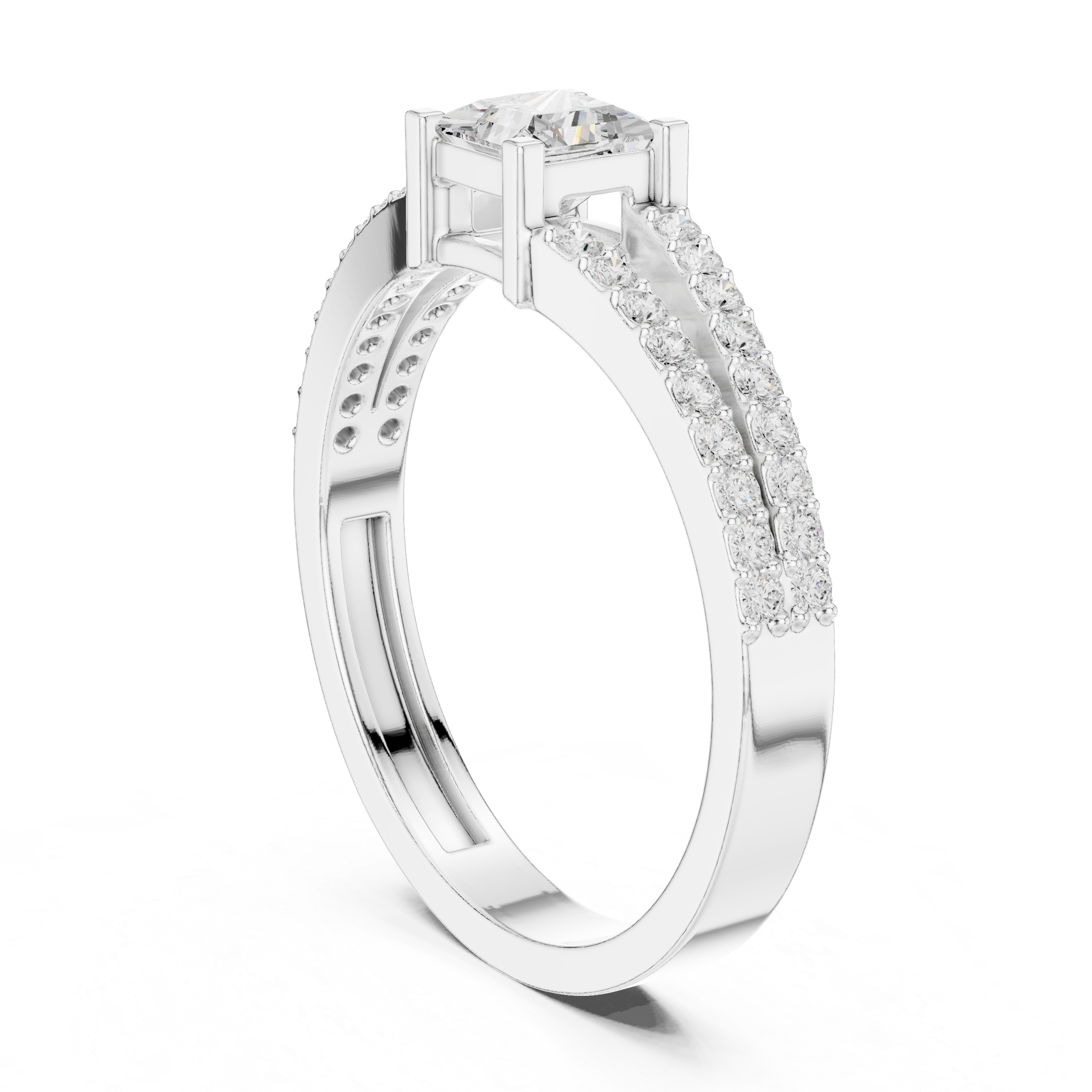 Princess-Cut Diamond Ring With Split Pave Shank