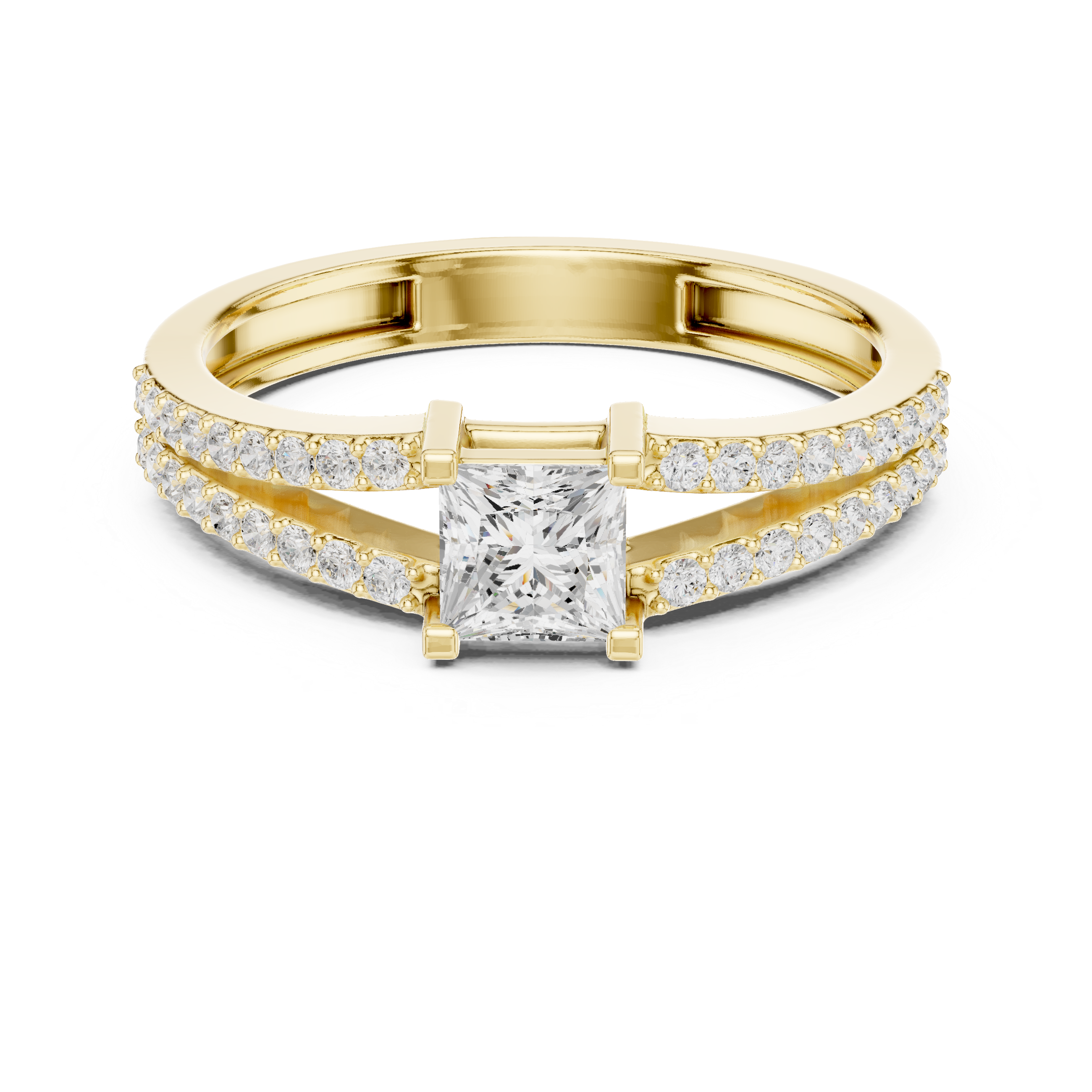 Princess-Cut Diamond Ring With Split Pave Shank