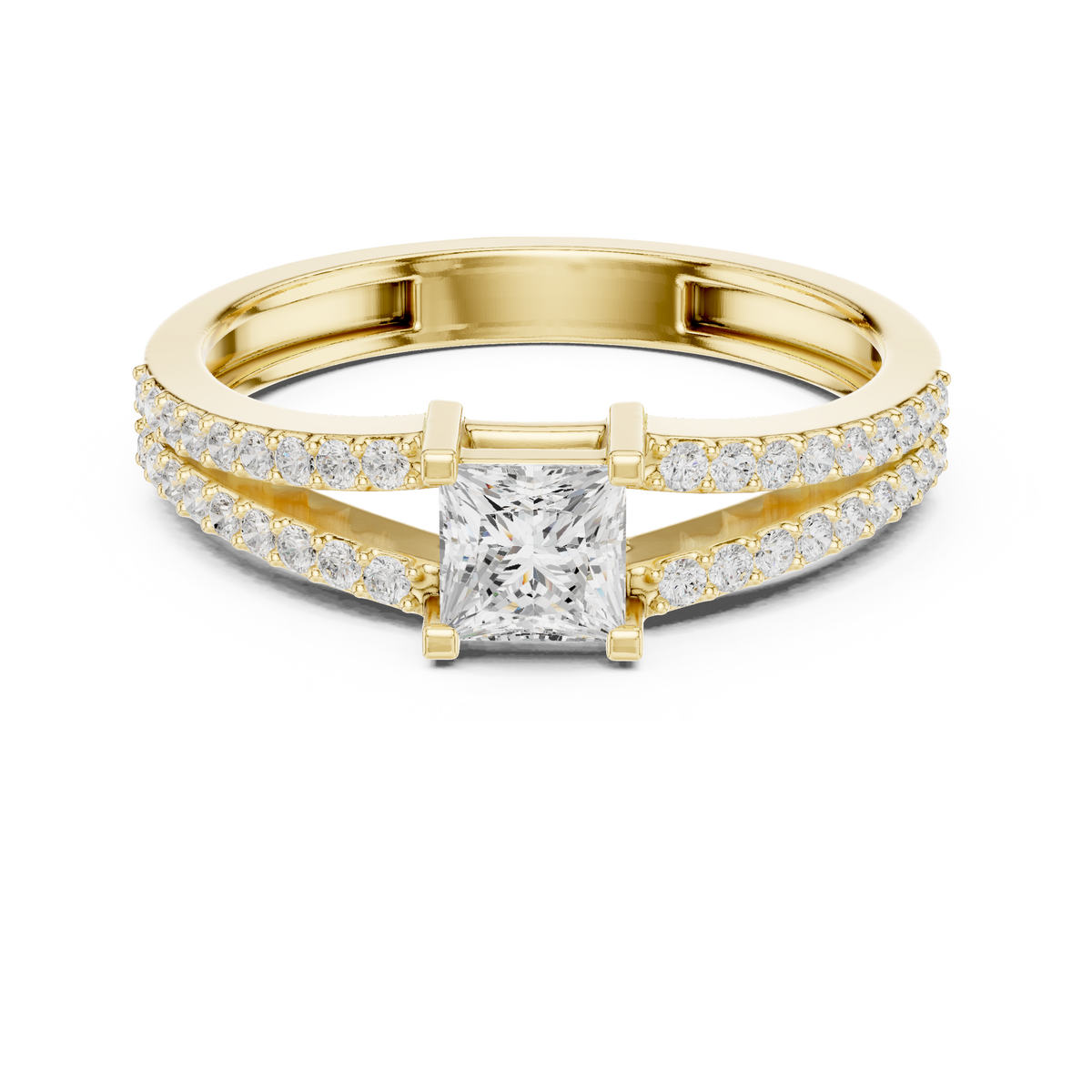 Princess-Cut Diamond Ring With Split Pave Shank