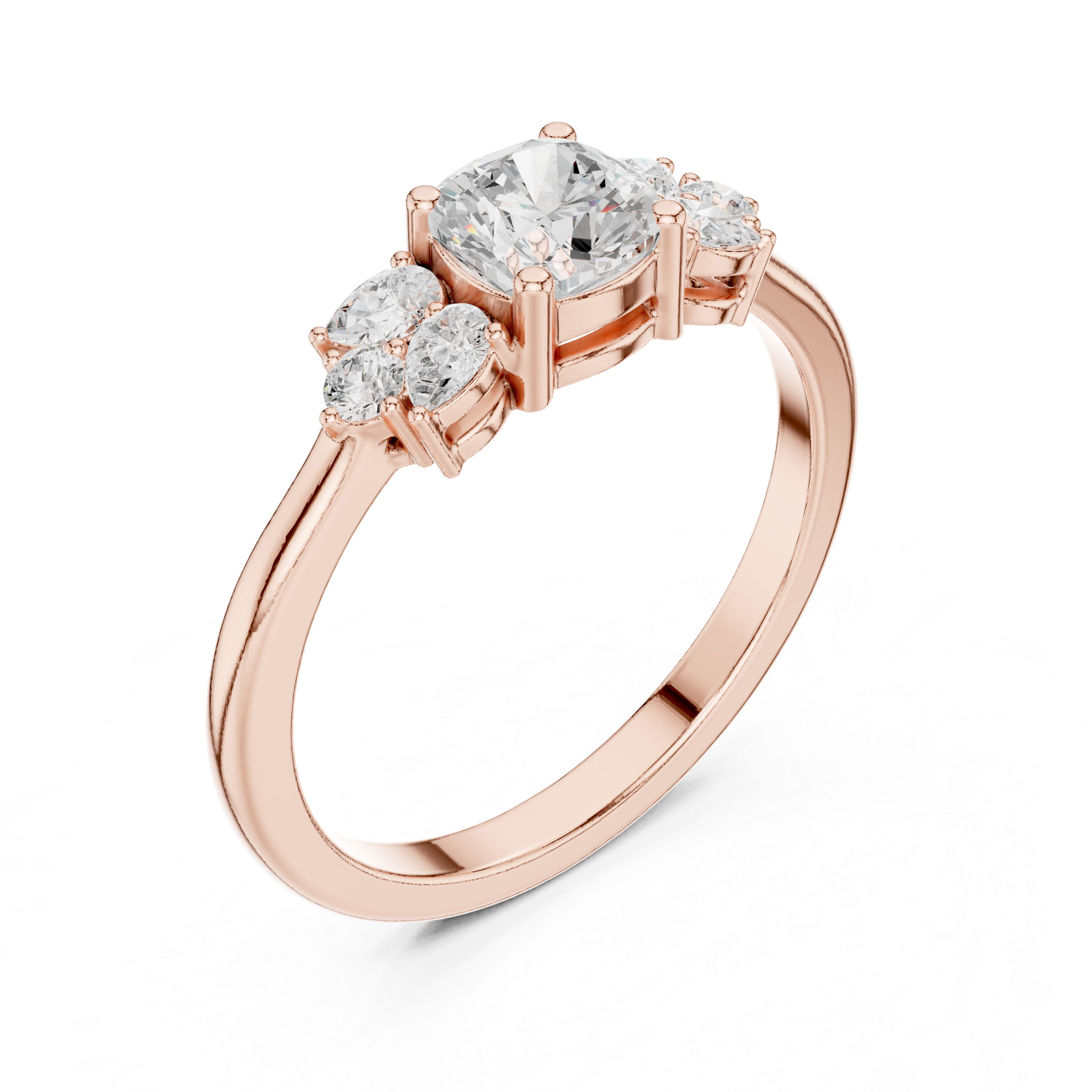 Cushion Cut Diamond With Pear Cluster Ring