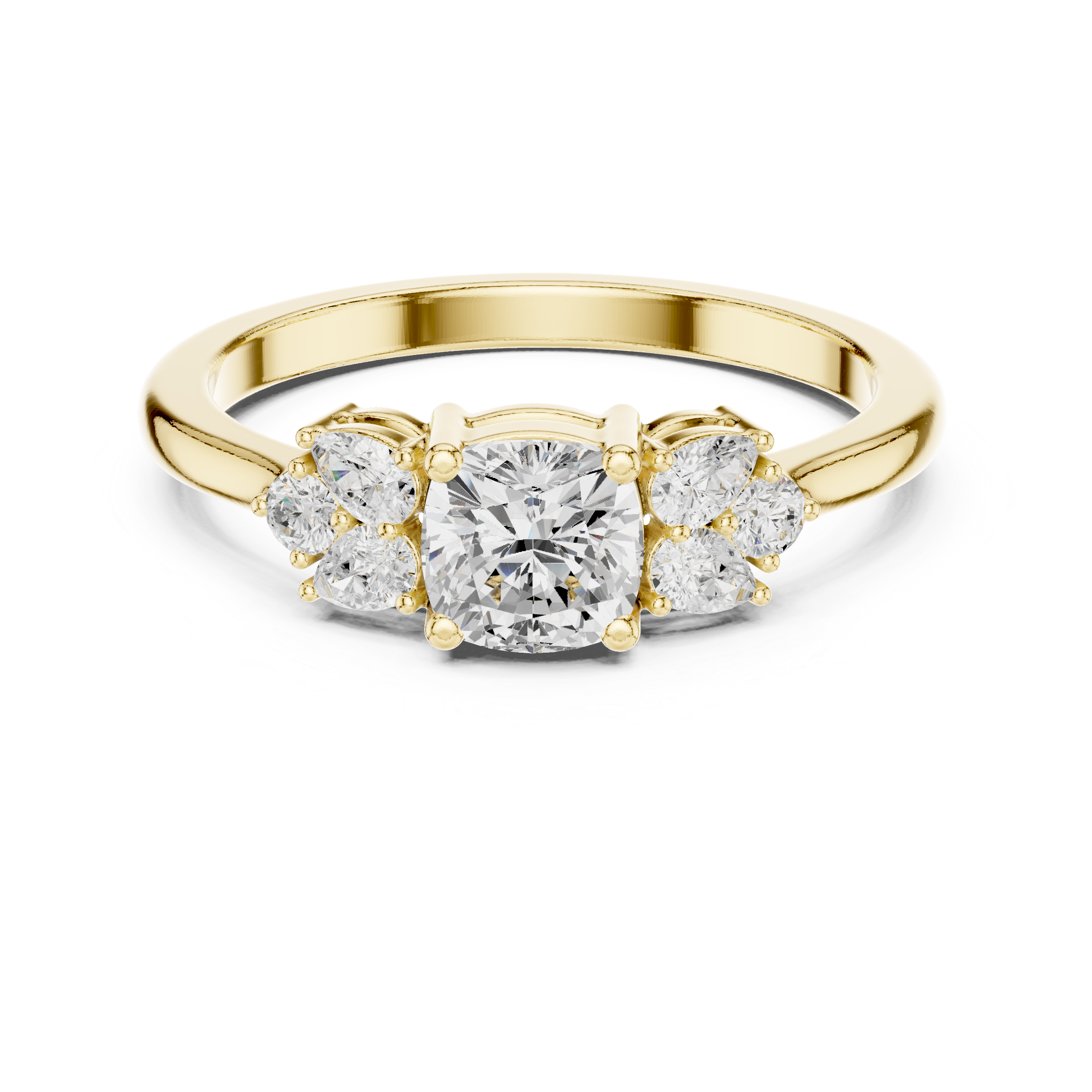 Cushion Cut Diamond With Pear Cluster Ring