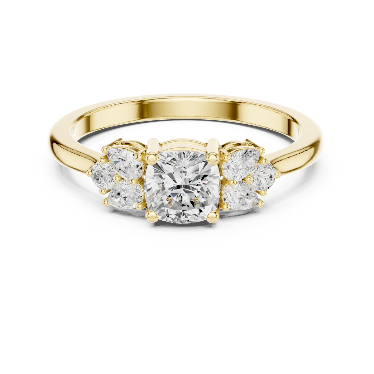 Cushion Cut Diamond With Pear Cluster Ring